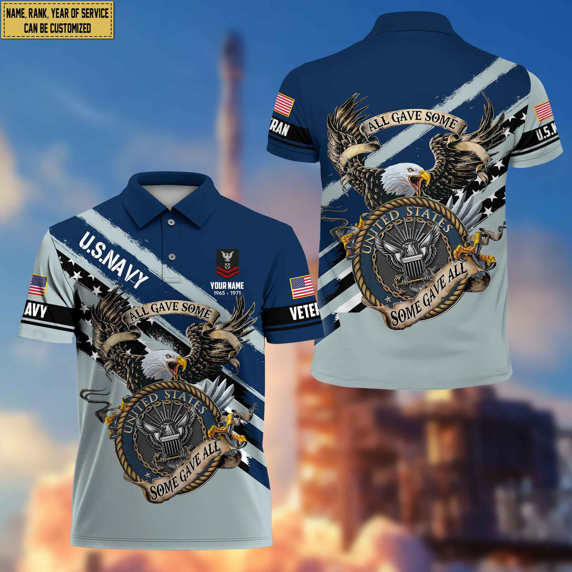 Premium US Navy Veteran Polo Shirt, Custom Name, Rank Gifts For Navy Veteran VPVC204002