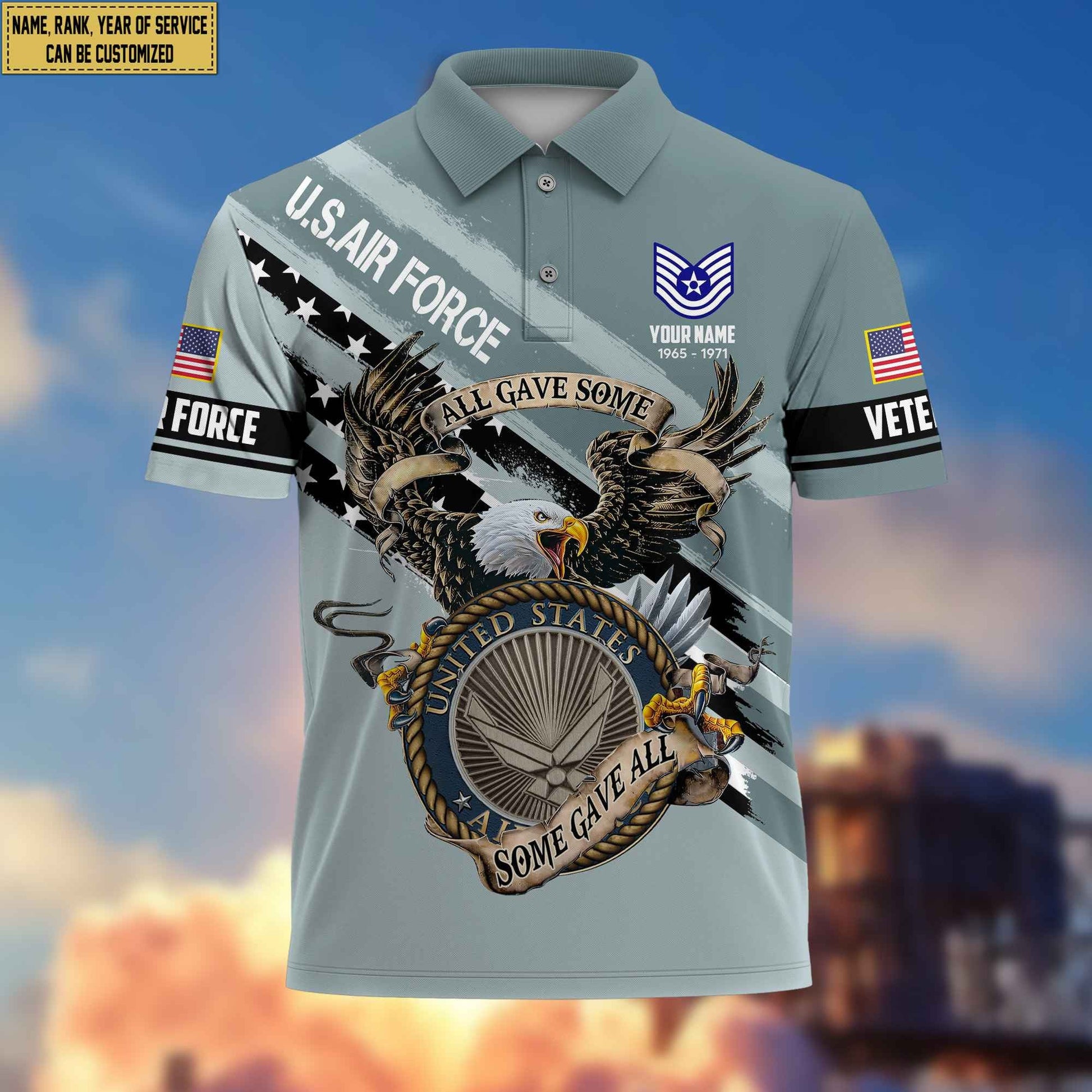 Premium USAF Veteran Polo Shirt, Custom Name, Rank Gifts For Air Force Veteran VPVC204004