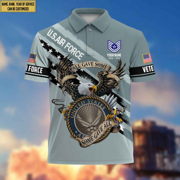 Premium USAF Veteran Polo Shirt, Custom Name, Rank Gifts For Air Force Veteran VPVC204004