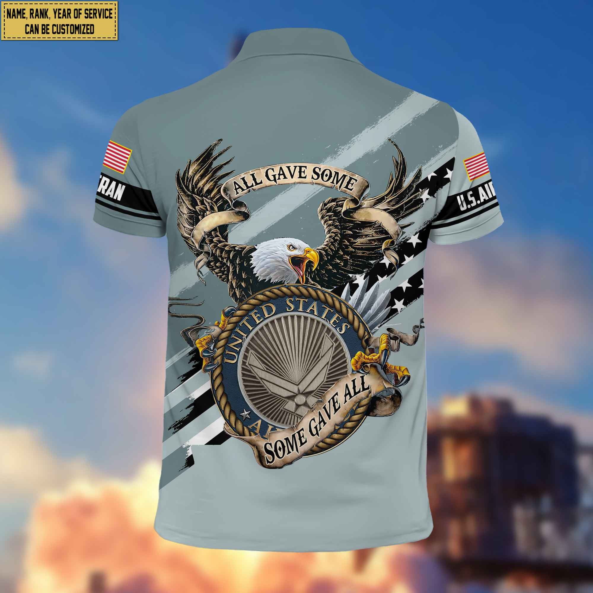 Premium USAF Veteran Polo Shirt, Custom Name, Rank Gifts For Air Force Veteran VPVC204004