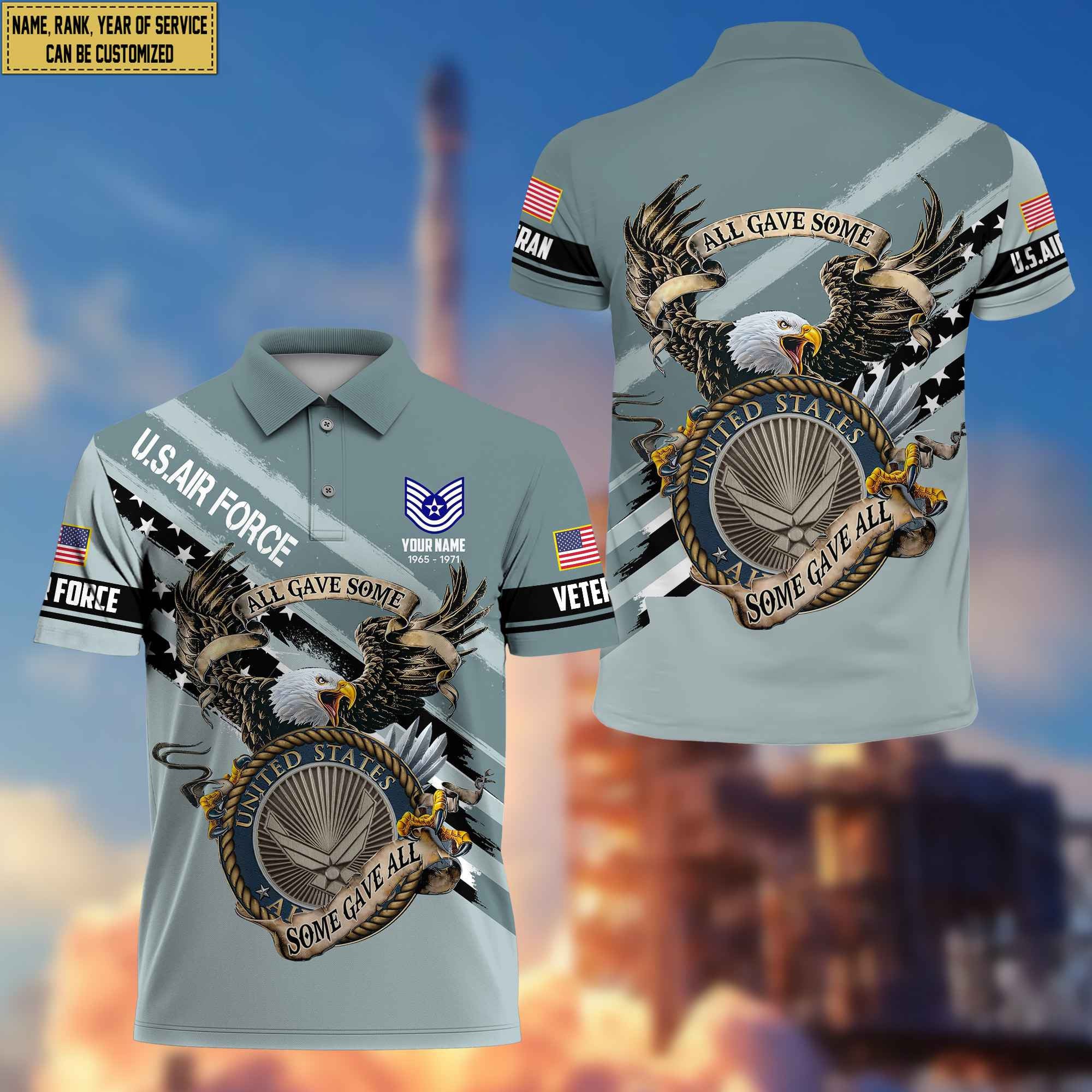 Premium USAF Veteran Polo Shirt, Custom Name, Rank Gifts For Air Force Veteran VPVC204004