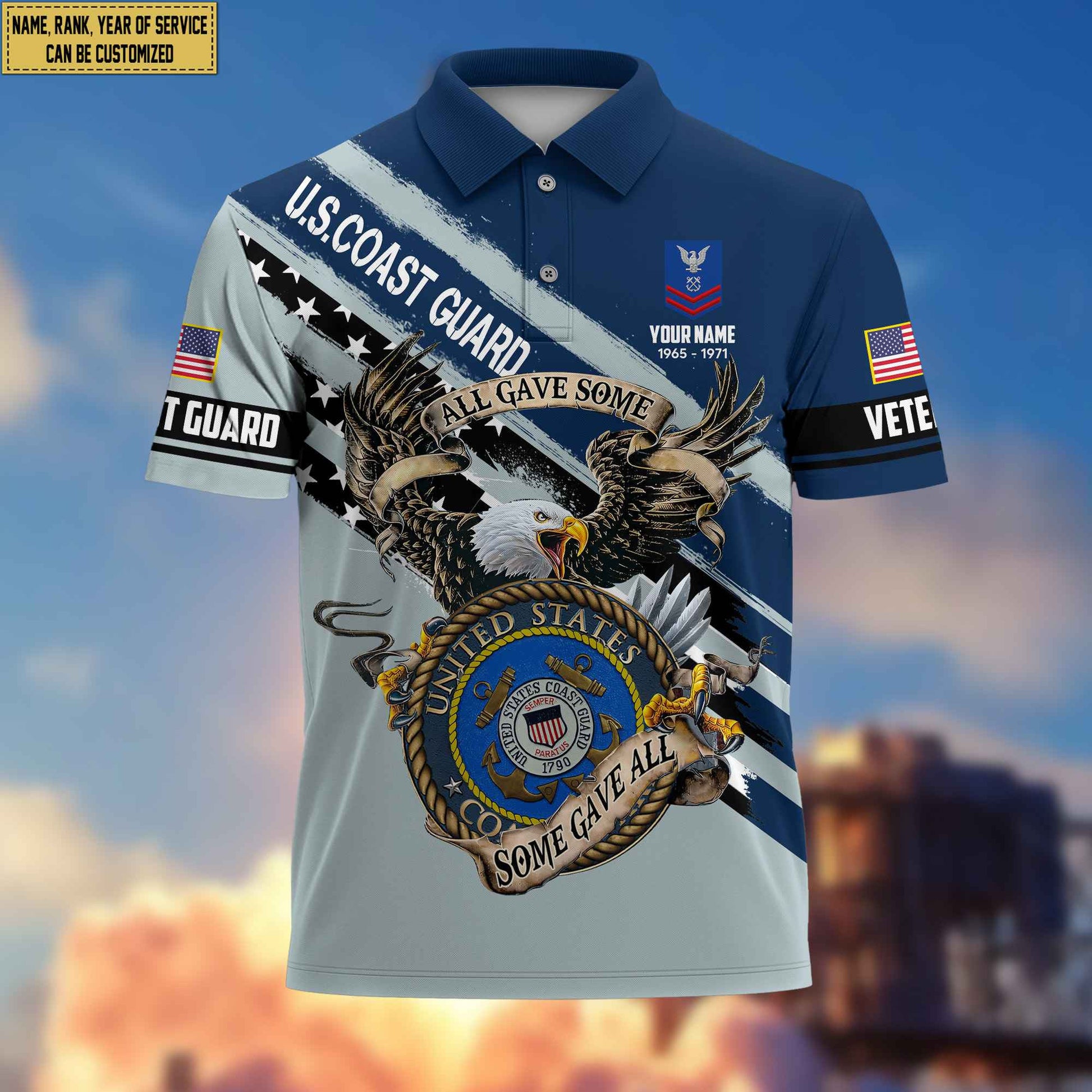 Premium USCG Veteran Polo Shirt, Custom Name, Rank Gifts For Coast Guard Veteran VPVC204005