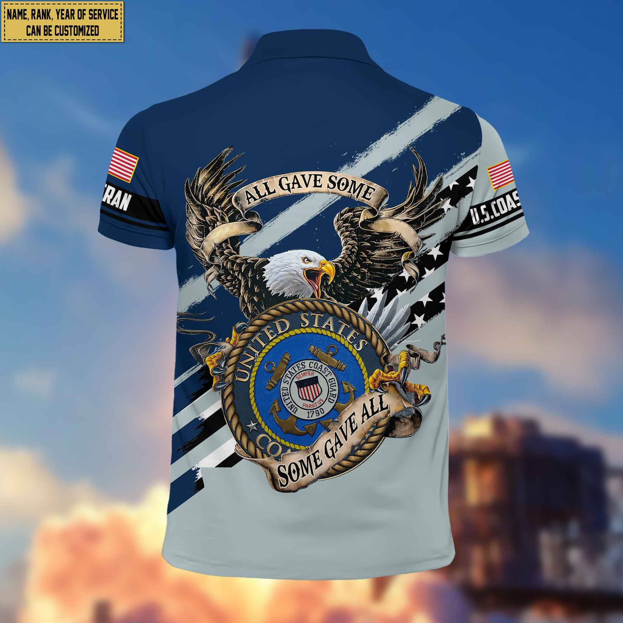 Premium USCG Veteran Polo Shirt, Custom Name, Rank Gifts For Coast Guard Veteran VPVC204005