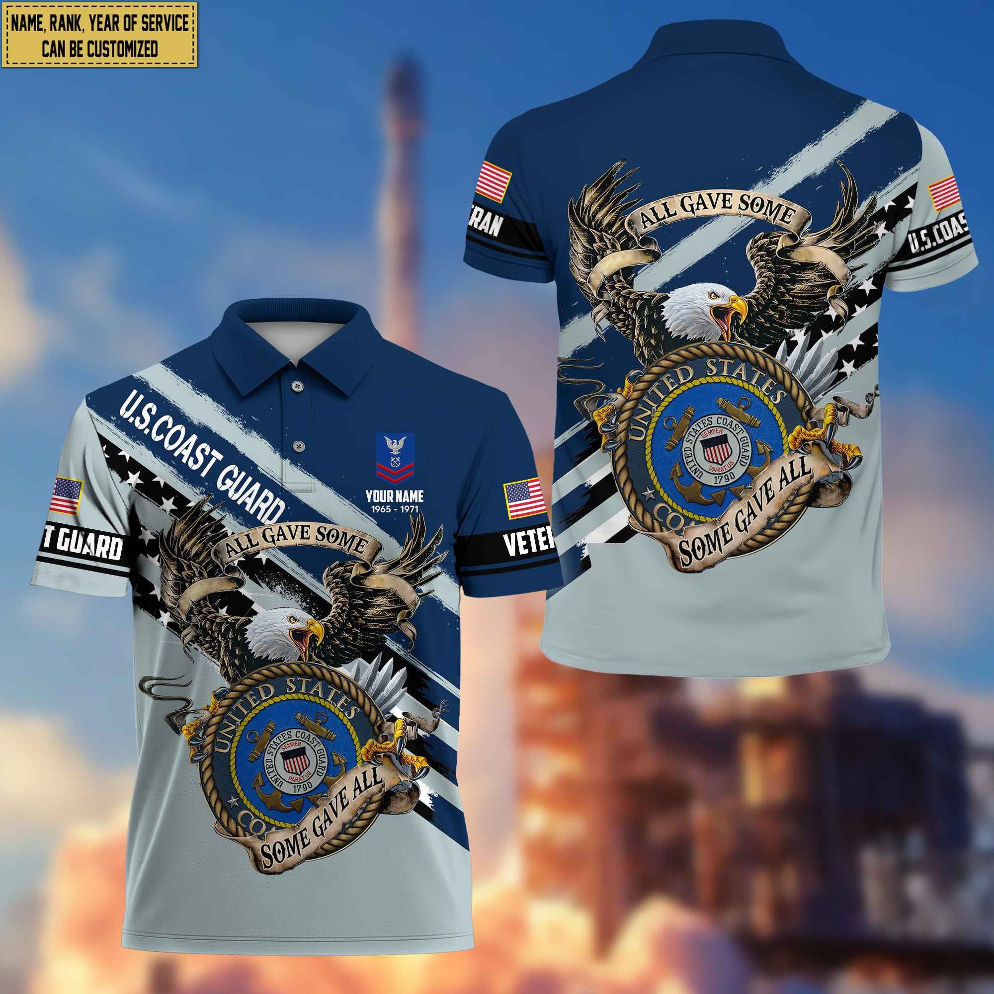 Premium USCG Veteran Polo Shirt, Custom Name, Rank Gifts For Coast Guard Veteran VPVC204005