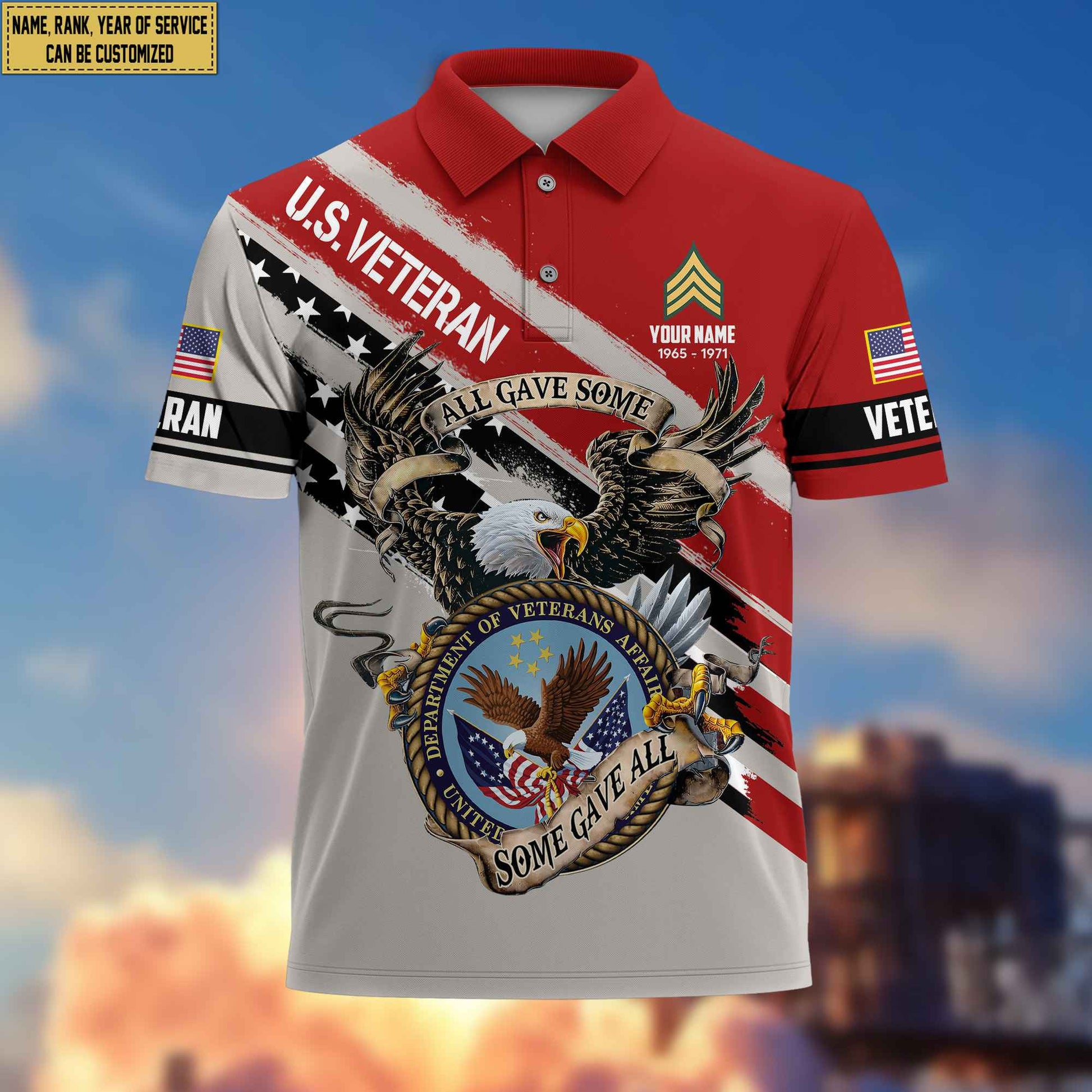 Premium US Veteran Polo Shirt, Custom Name, Rank Gifts For US Veteran VPVC204007