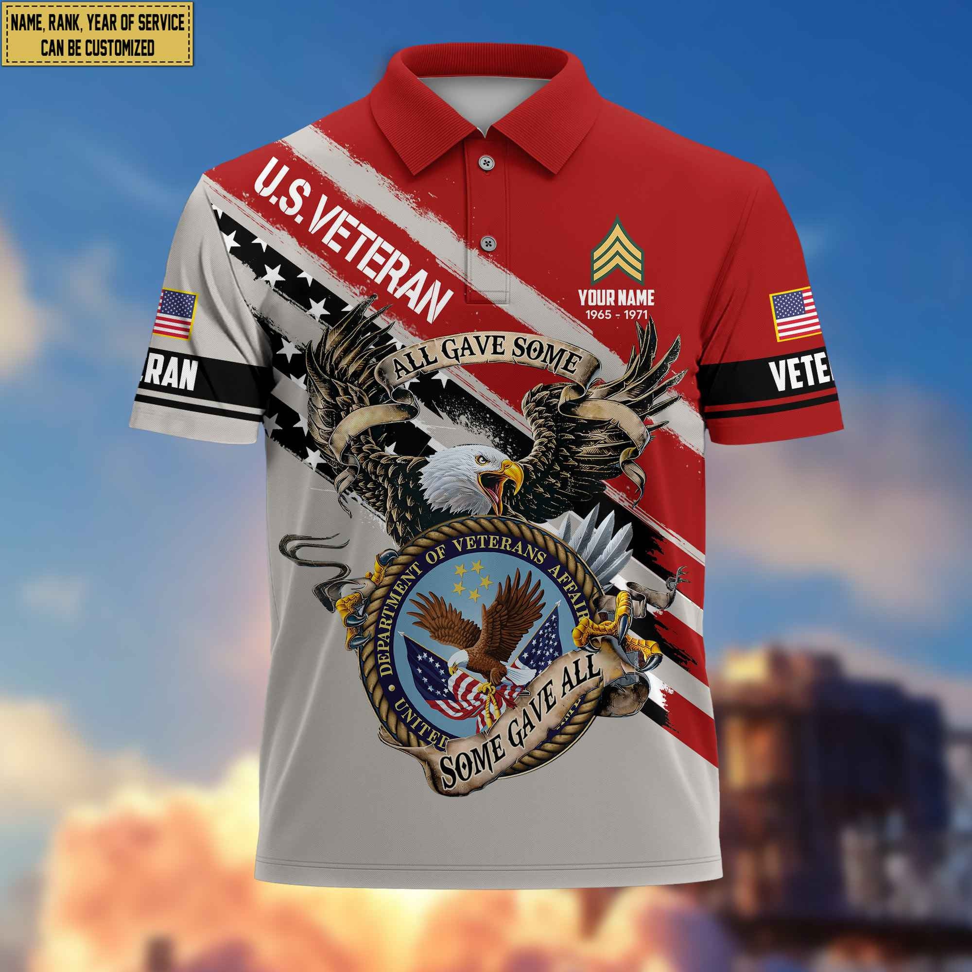 Premium US Veteran Polo Shirt, Custom Name, Rank Gifts For US Veteran VPVC204007