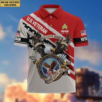 Premium US Veteran Polo Shirt, Custom Name, Rank Gifts For US Veteran VPVC204007