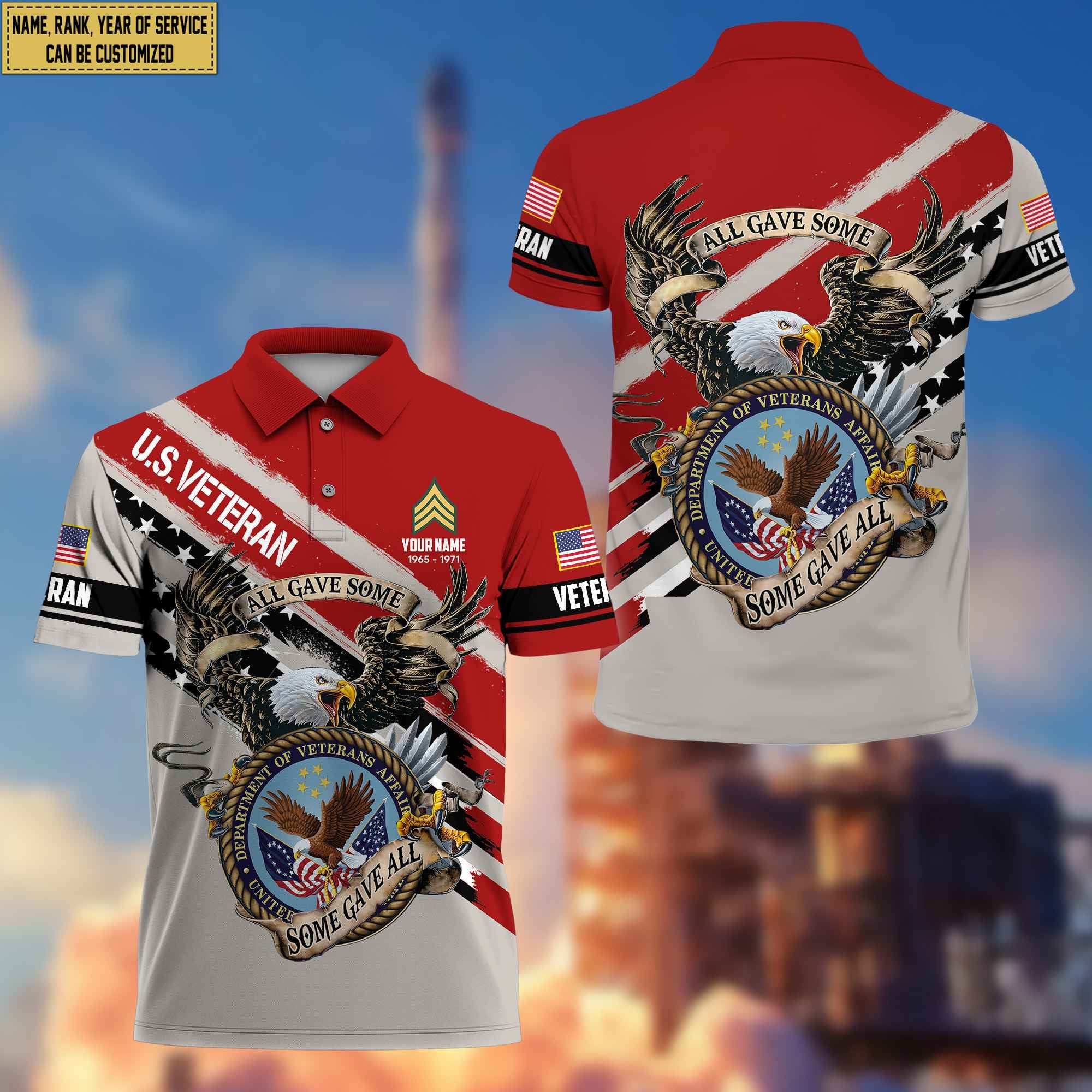 Premium US Veteran Polo Shirt, Custom Name, Rank Gifts For US Veteran VPVC204007