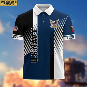 US Navy Polo Shirt, Custom Name, Rank, Gift for Navy Veteran, Veterans Day, Father's Day VPVC204102