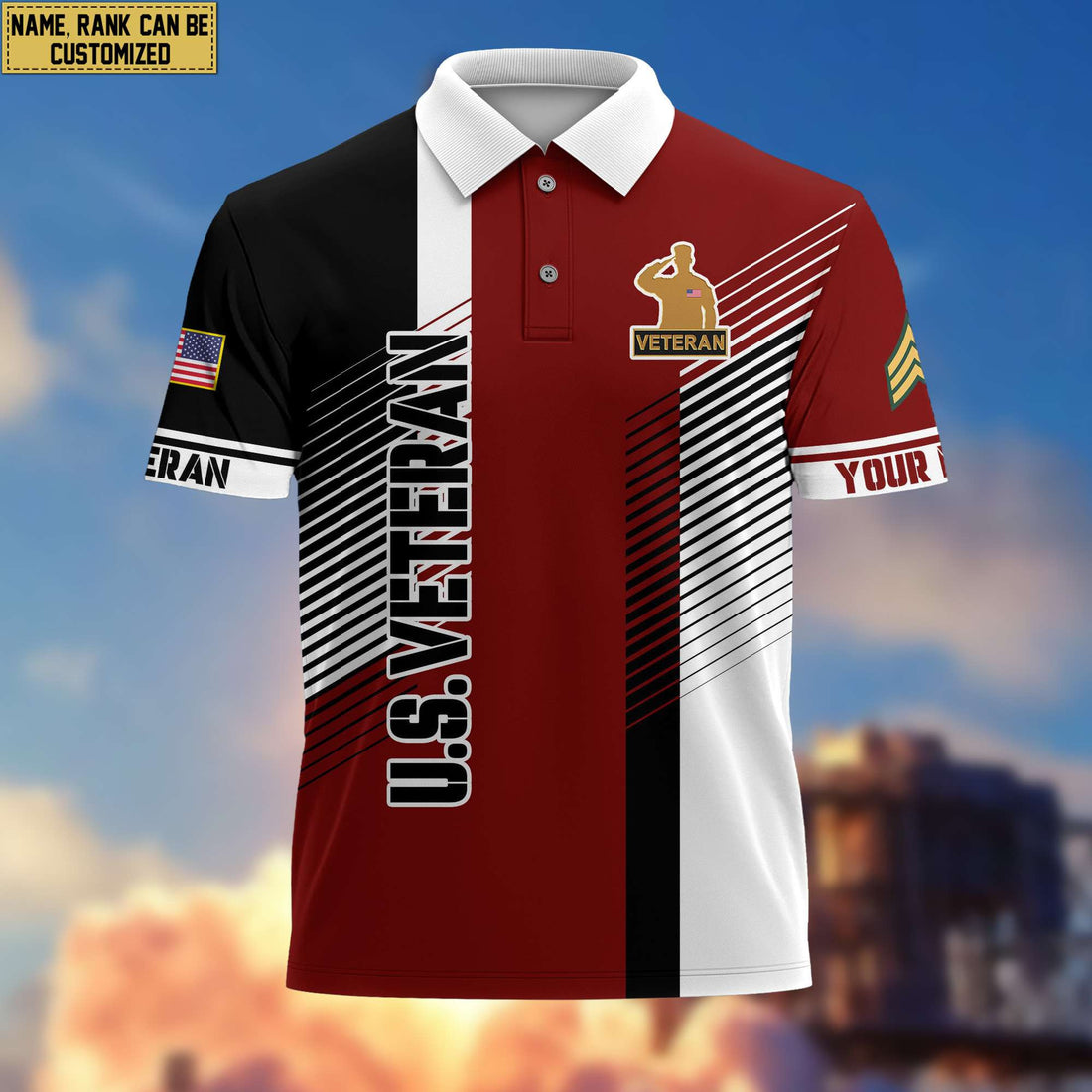 US Veteran Polo Shirt, Custom Name, Rank, Gift for US Veteran, Veterans Day, Father's Day VPVC204107