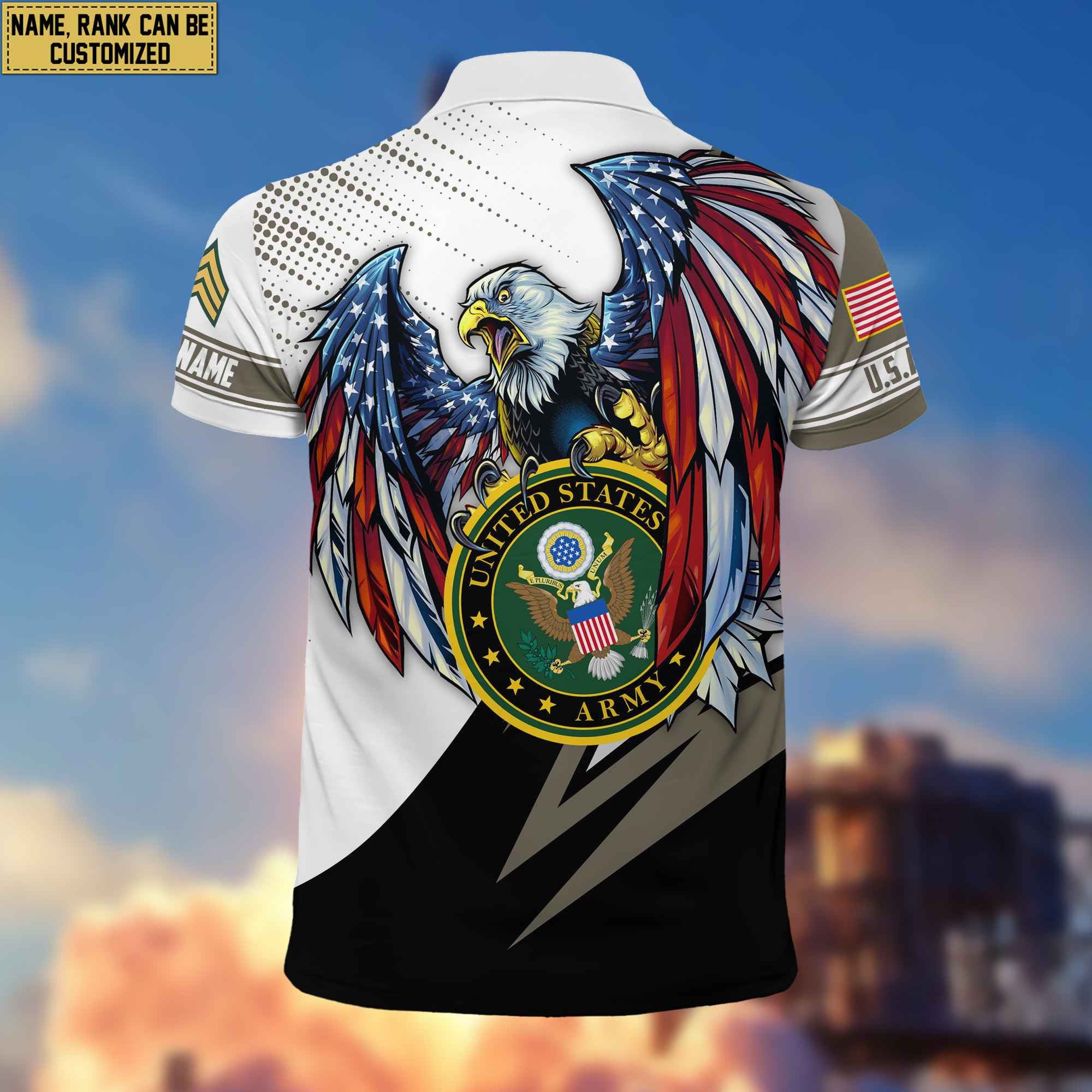 Premium US Army Polo Shirt, Custom Name, Rank Gift For Army Veteran VPVC204201