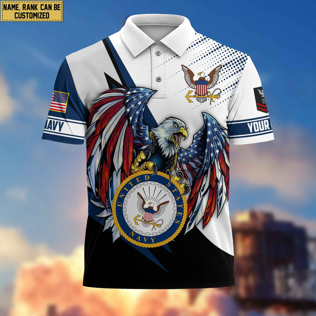 Premium US Navy Polo Shirt, Custom Name, Rank Gift For Navy Veteran VPVC204202