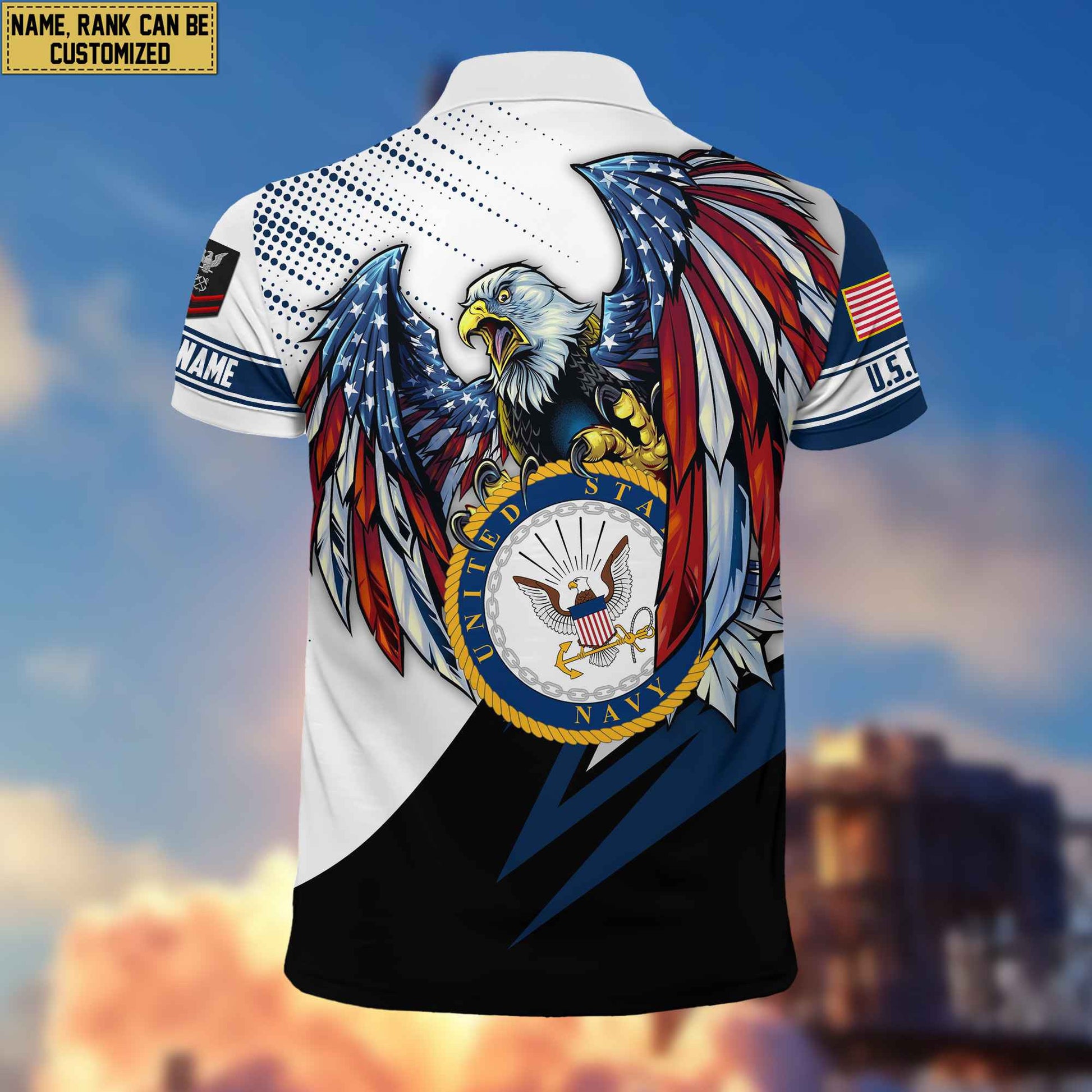 Premium US Navy Polo Shirt, Custom Name, Rank Gift For Navy Veteran VPVC204202