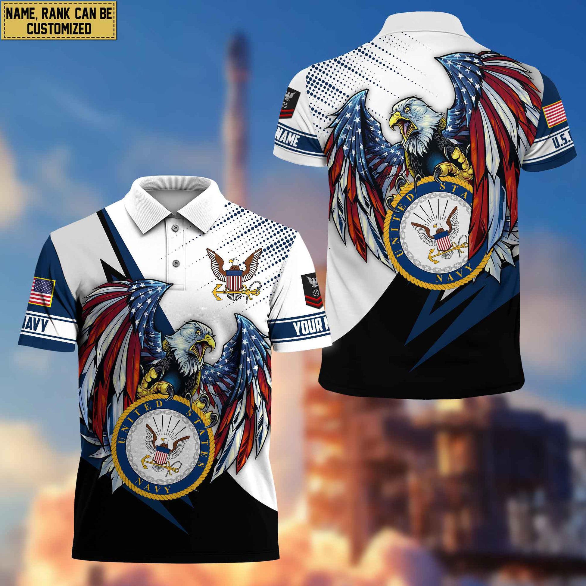 Premium US Navy Polo Shirt, Custom Name, Rank Gift For Navy Veteran VPVC204202