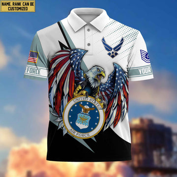 Premium USAF Polo Shirt, Custom Name, Rank Gift For Air Force Veteran VPVC204204