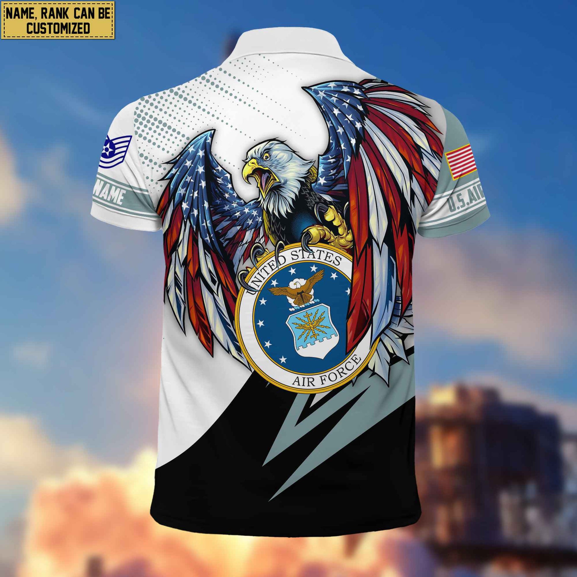 Premium USAF Polo Shirt, Custom Name, Rank Gift For Air Force Veteran VPVC204204