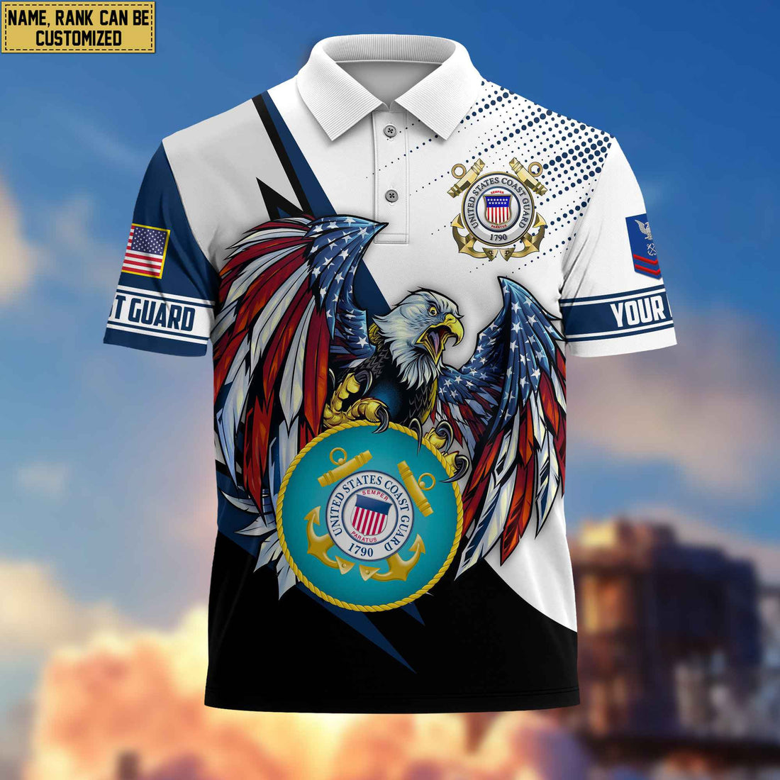 Premium USCG Polo Shirt, Custom Name, Rank Gift For Coast Guard Veteran VPVC204205