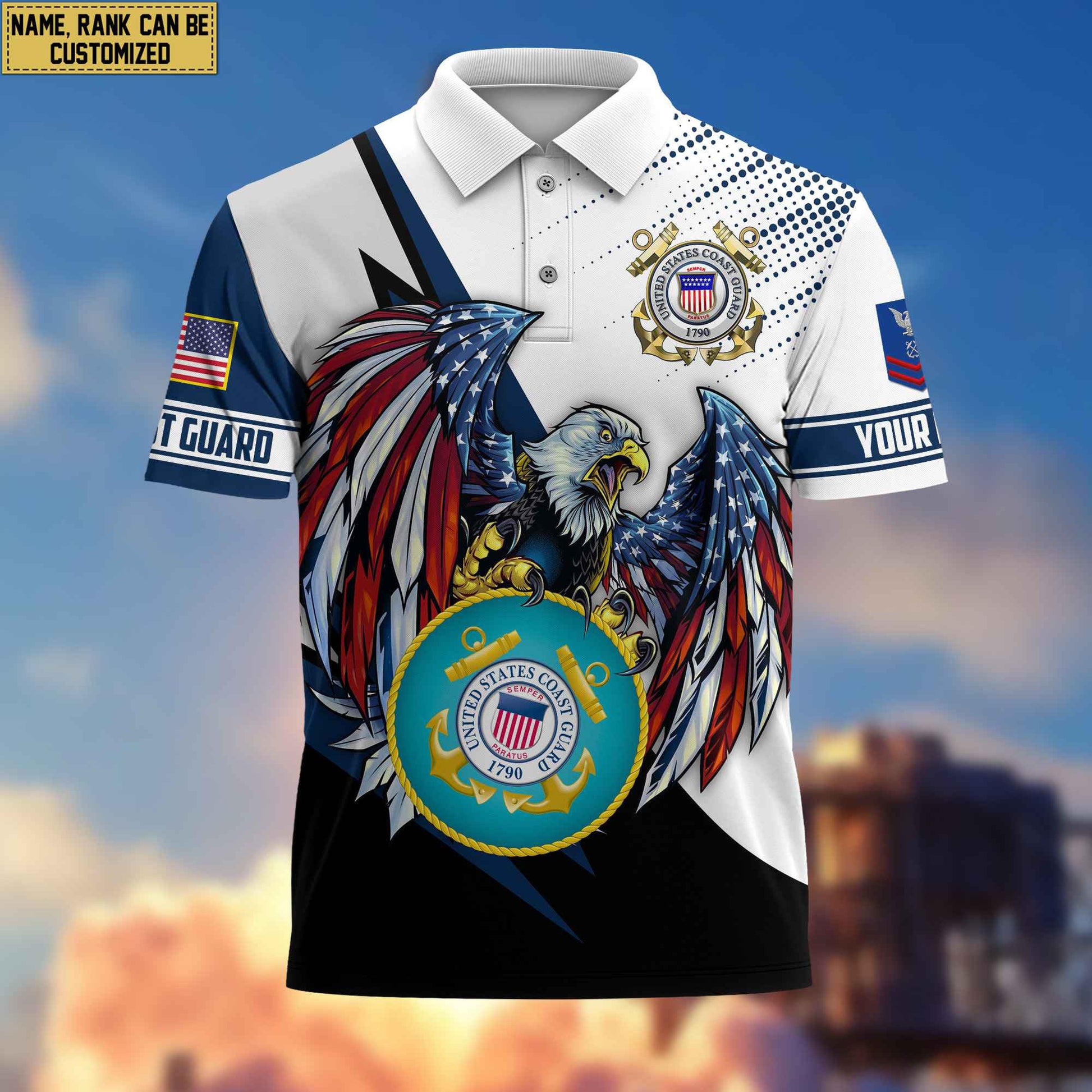 Premium USCG Polo Shirt, Custom Name, Rank Gift For Coast Guard Veteran VPVC204205