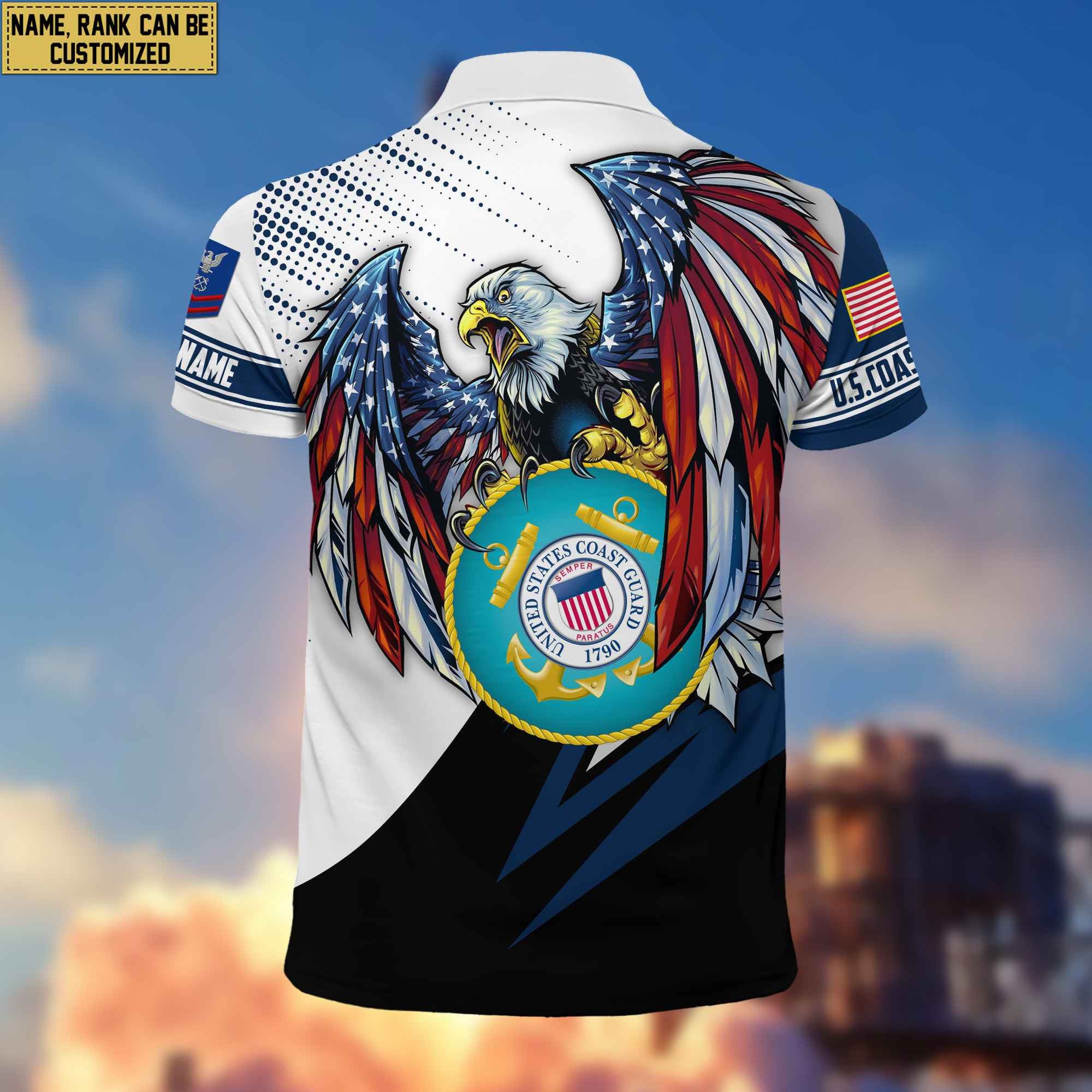 Premium USCG Polo Shirt, Custom Name, Rank Gift For Coast Guard Veteran VPVC204205