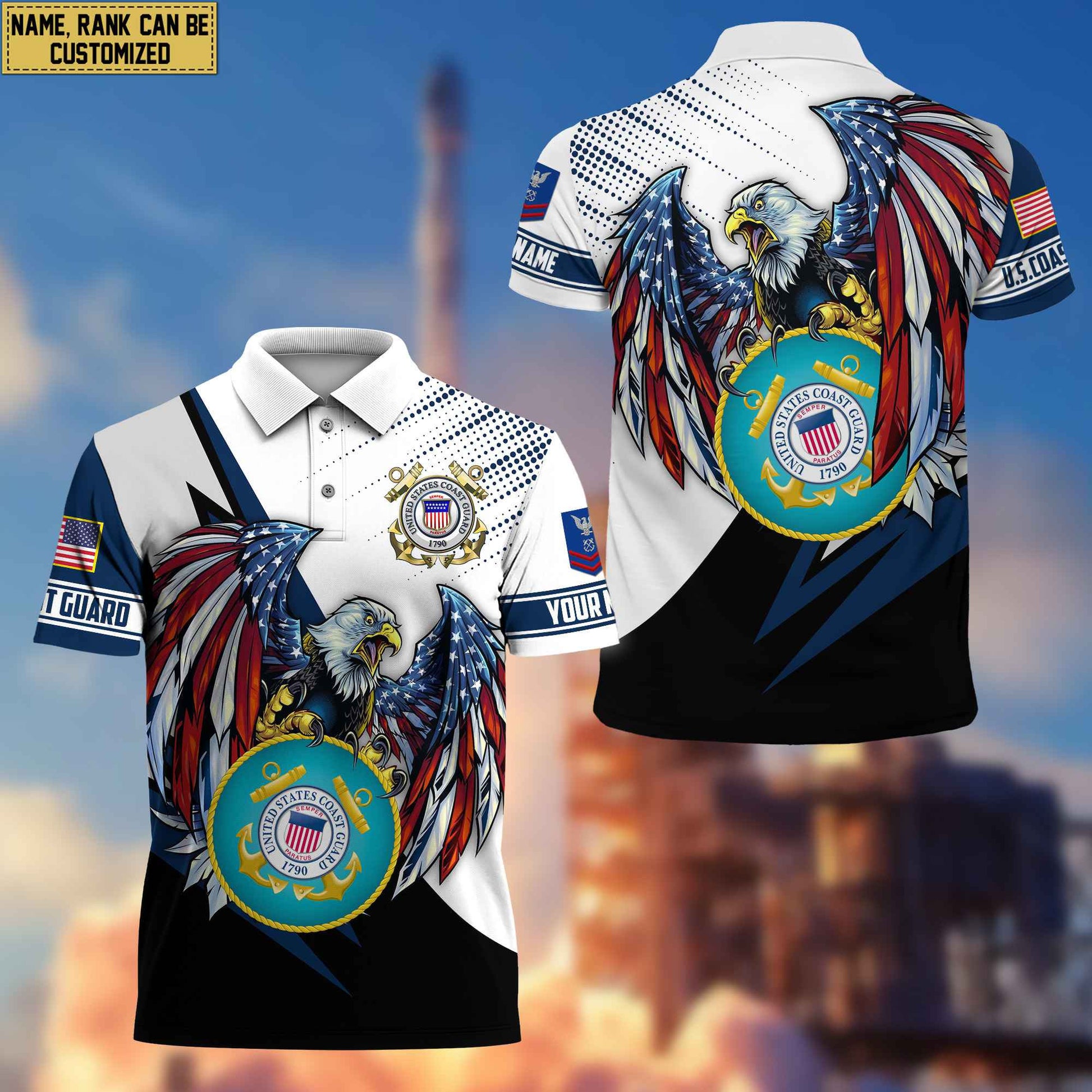 Premium USCG Polo Shirt, Custom Name, Rank Gift For Coast Guard Veteran VPVC204205