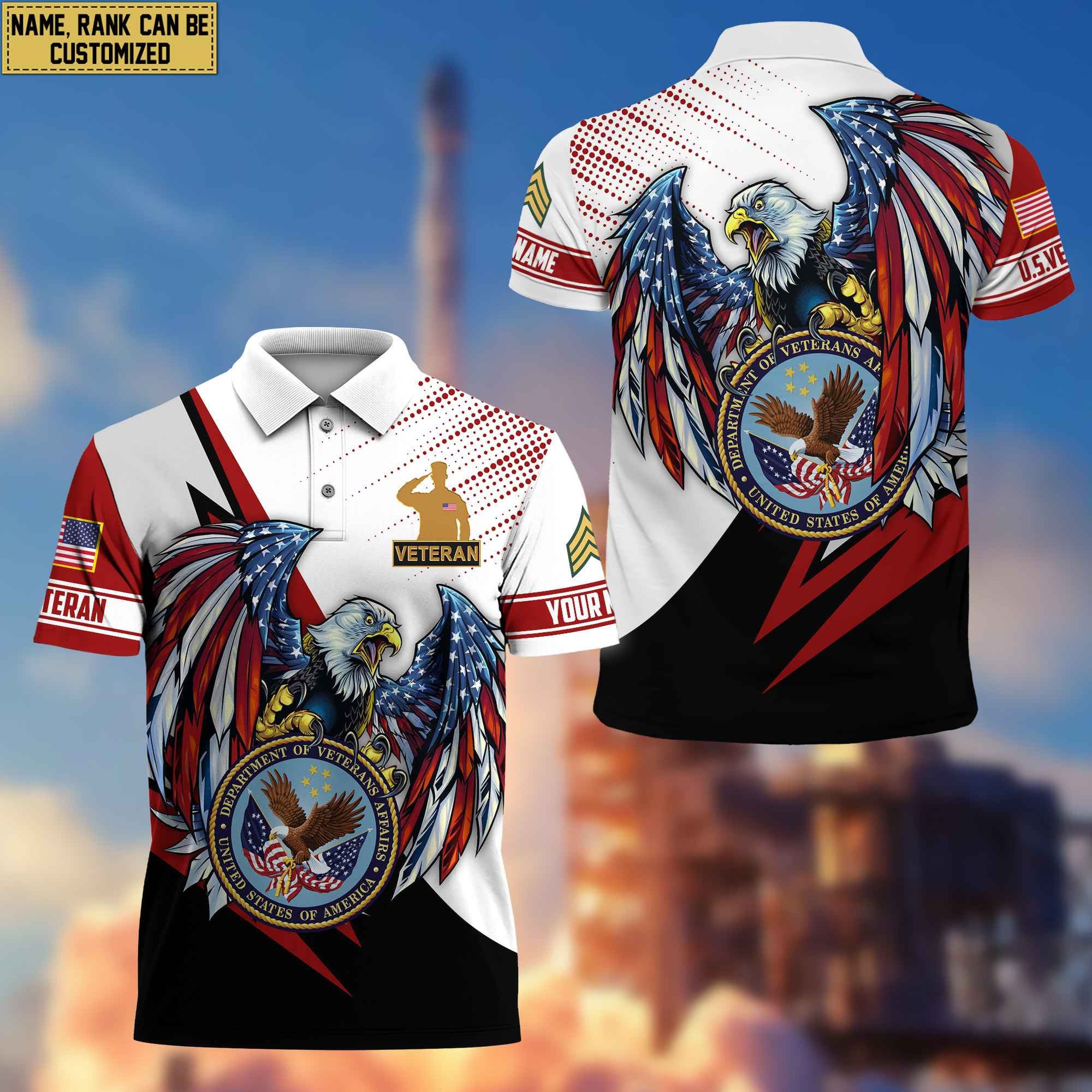 Premium US Veteran Polo Shirt, Custom Name, Rank Gift For US Veteran VPVC204207