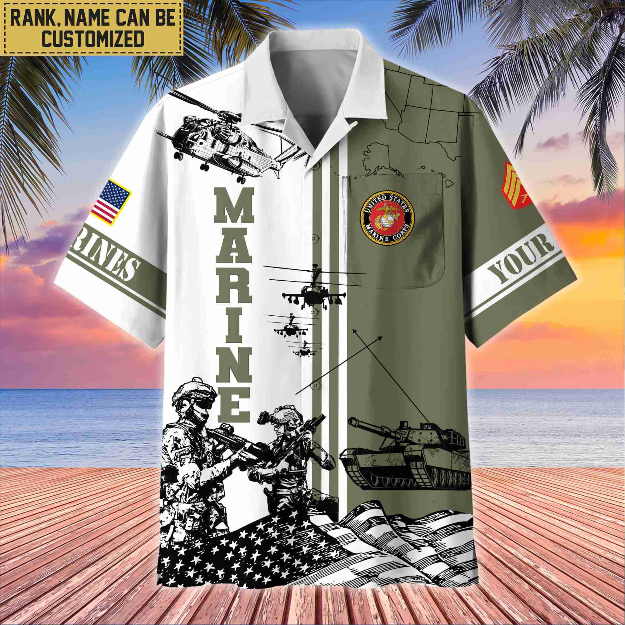 Premium Custom USMC Veteran Hawaii Shirt With Pocket, Gifts For Veterans Day, Father's Day, Gifts for Marine Veteran VPVC401003