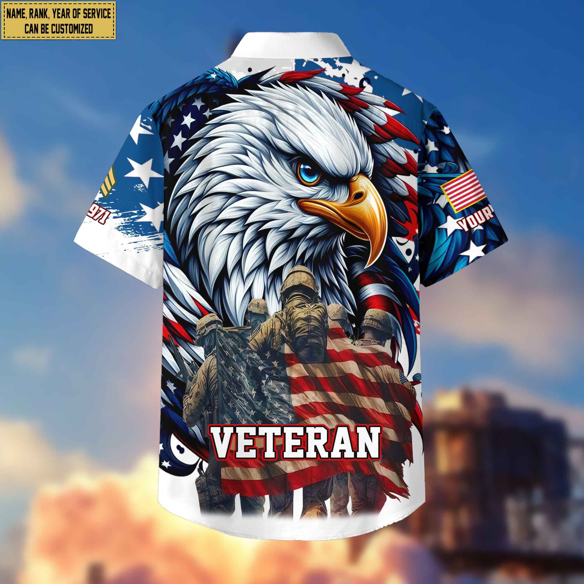 Premium US Veteran Hawaii Shirt With Pocket, Custom Name, Rank, Gifts For US Veteran VPVC400307