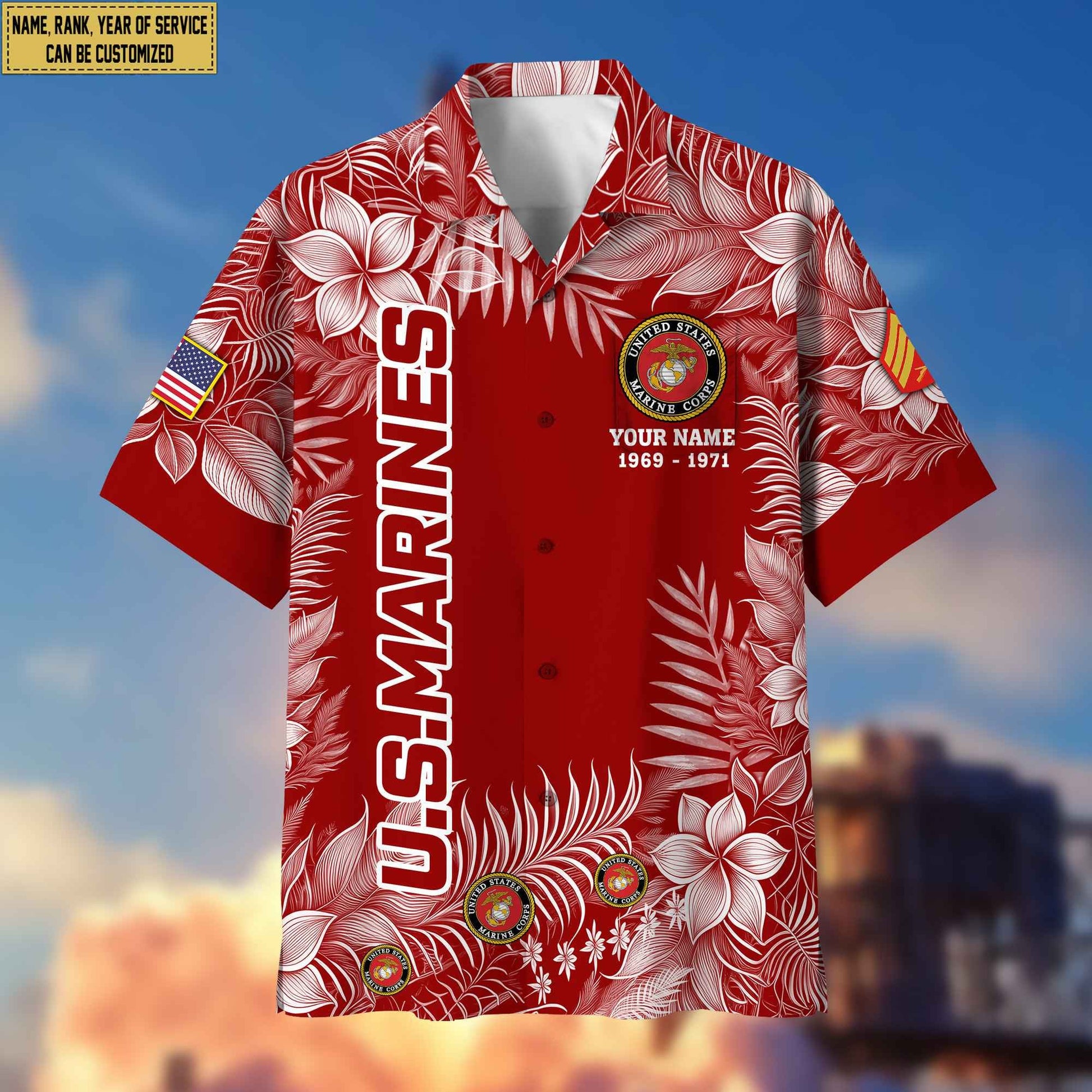 Premium USMC Hawaii Shirt With Pocket, Custom Name, Rank, Gifts For Marine Veteran VPVC400403