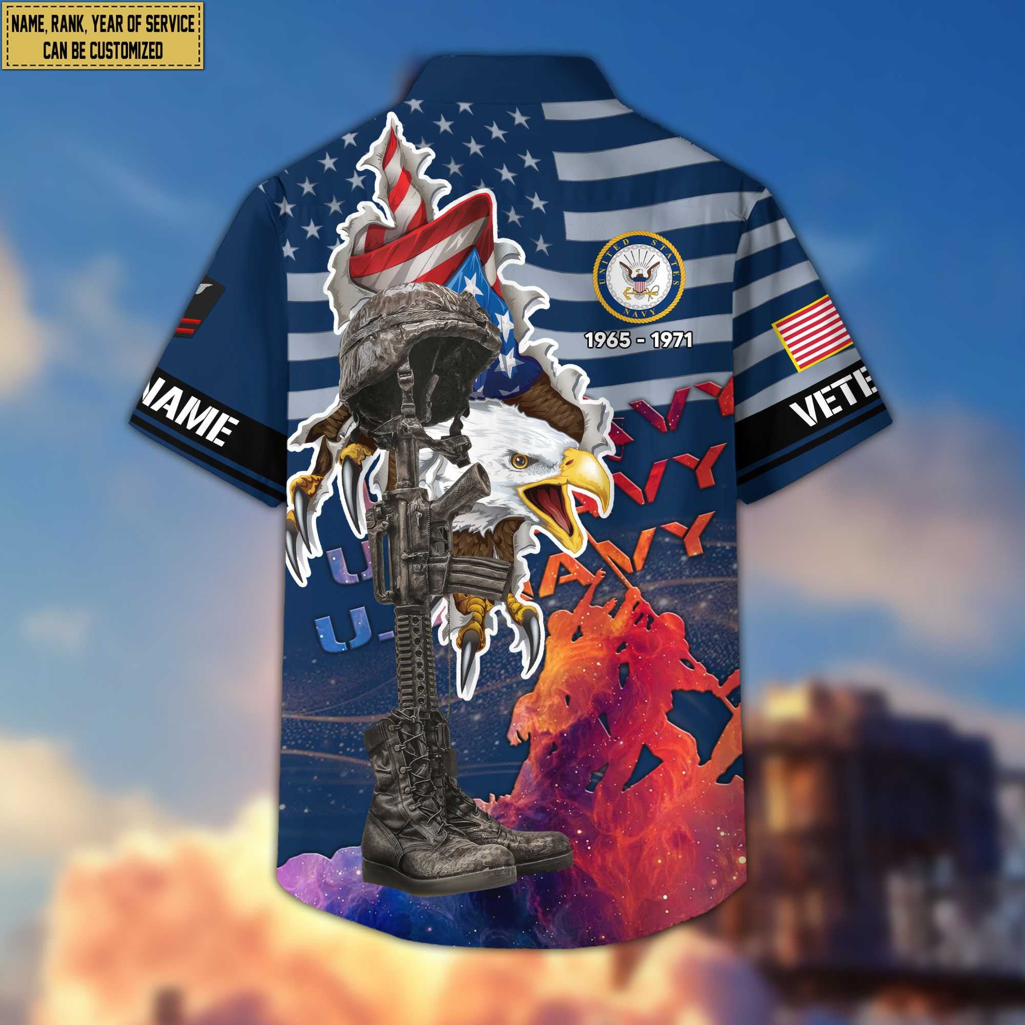 Premium Custom Name, Rank, US Navy Veteran Hawaii Shirt With Pocket, Gifts For Navy Veteran VPVC400502