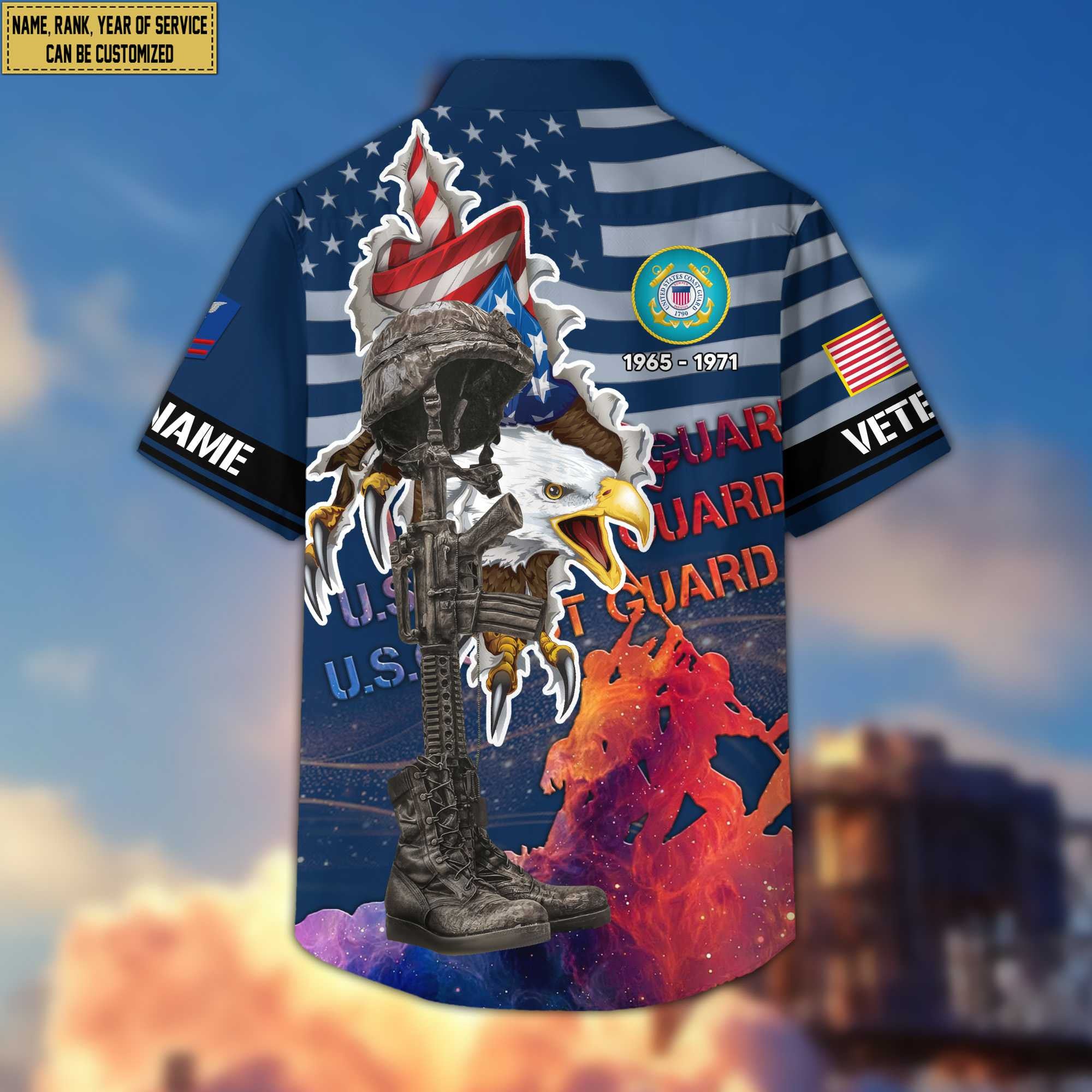 Premium Custom Name, Rank, USCG Veteran Hawaii Shirt With Pocket, Gifts For Coast Guard Veteran VPVC400505
