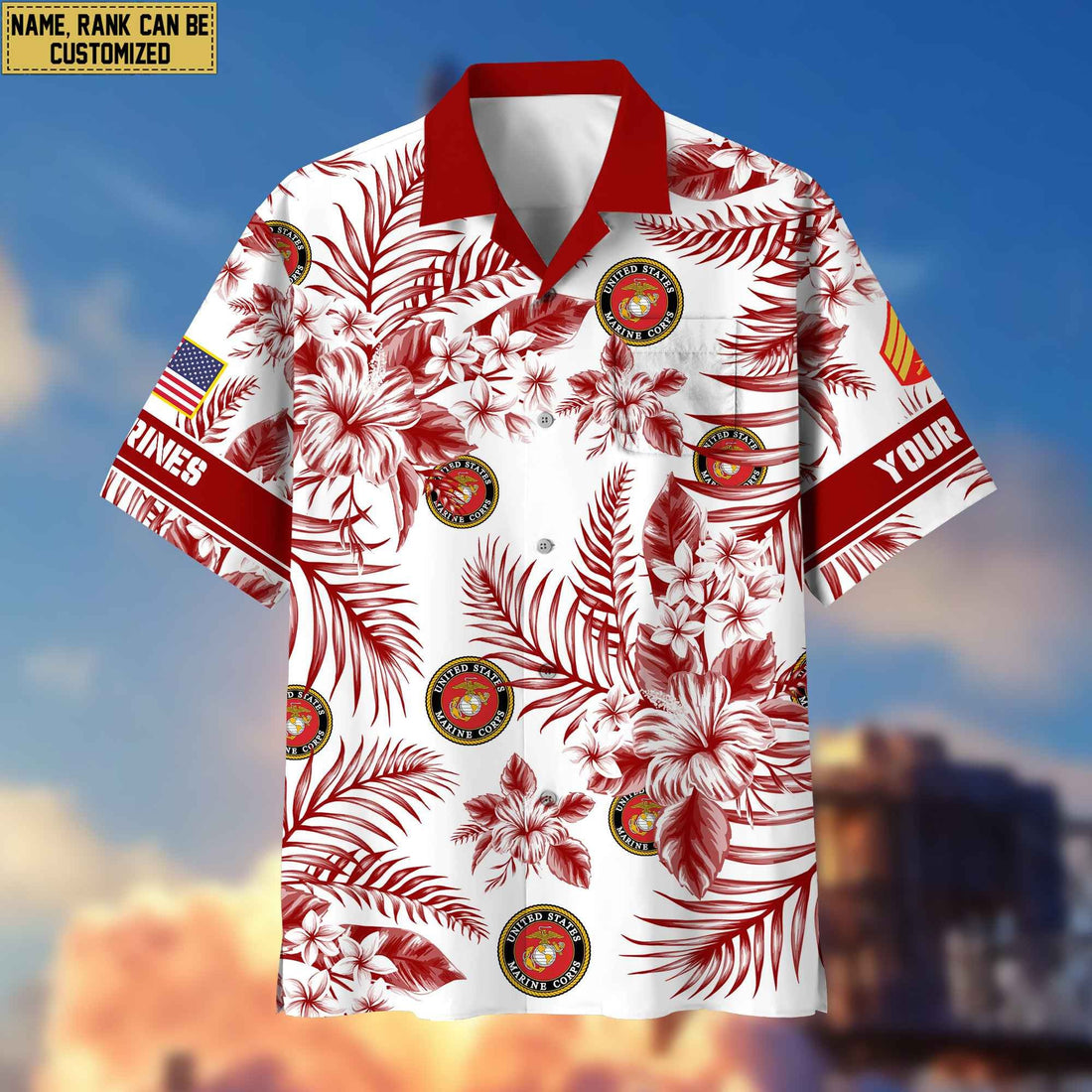 Custom Rank, Name, USMC Hawaii Shirt With Pocket, Gifts For Dad, For Husband Marine Veteran VPVC400603