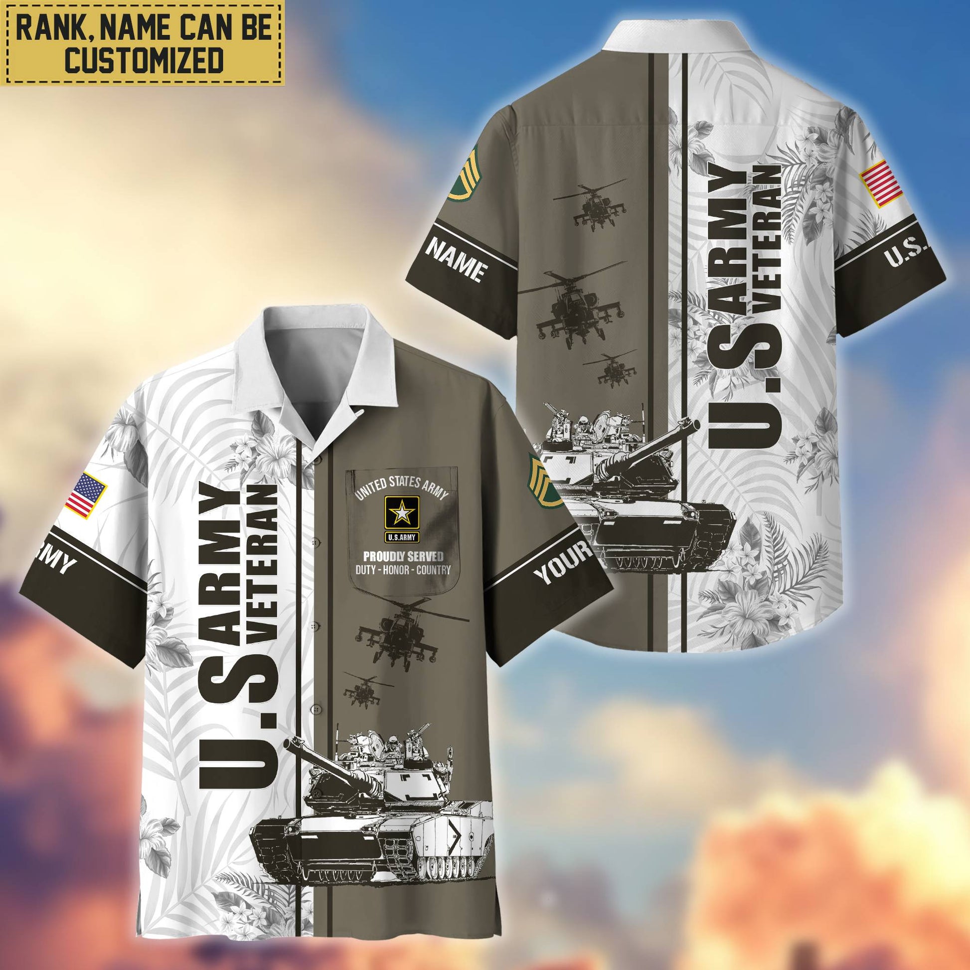 Premium Custom Name, Rank US Army Veteran Hawaii Shirt With Pocket, Gifts For Veterans Day, Father's Day, Gifts for Army Veteran VPVC401101