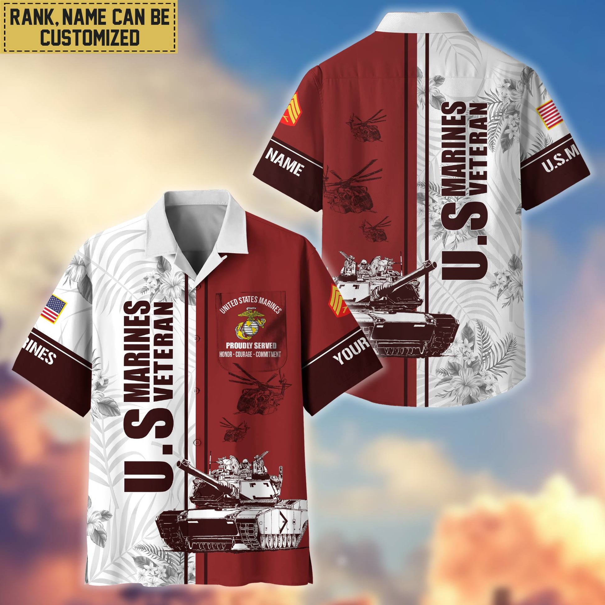 Premium Custom Name, Rank USMC Veteran Hawaii Shirt With Pocket, Gifts For Veterans Day, Father's Day, Gifts for Marine Veteran VPVC401103