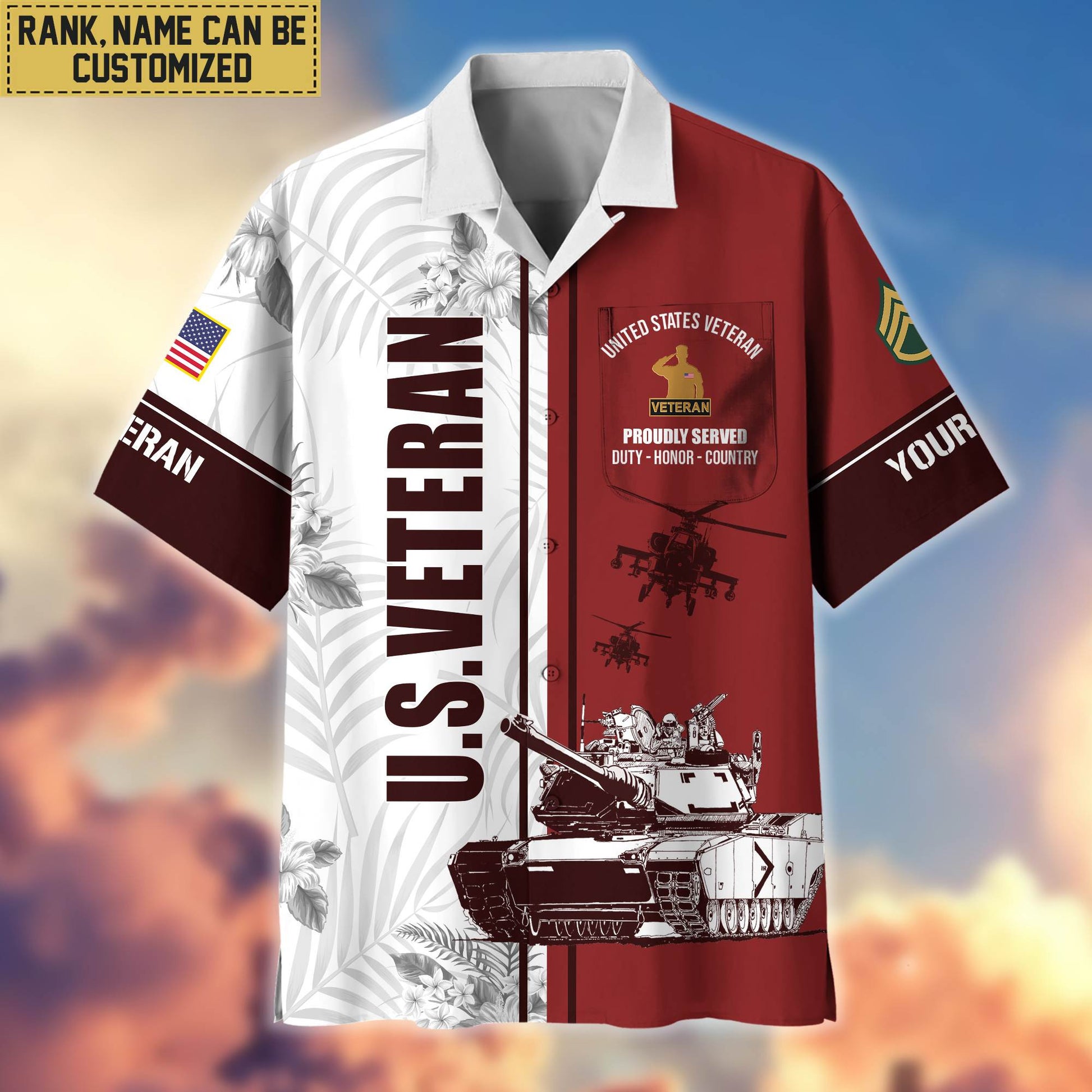 Premium Custom Name, Rank US Veteran Hawaii Shirt With Pocket, Gifts For Veterans Day, Father's Day, Gifts for US Veteran VPVC401107