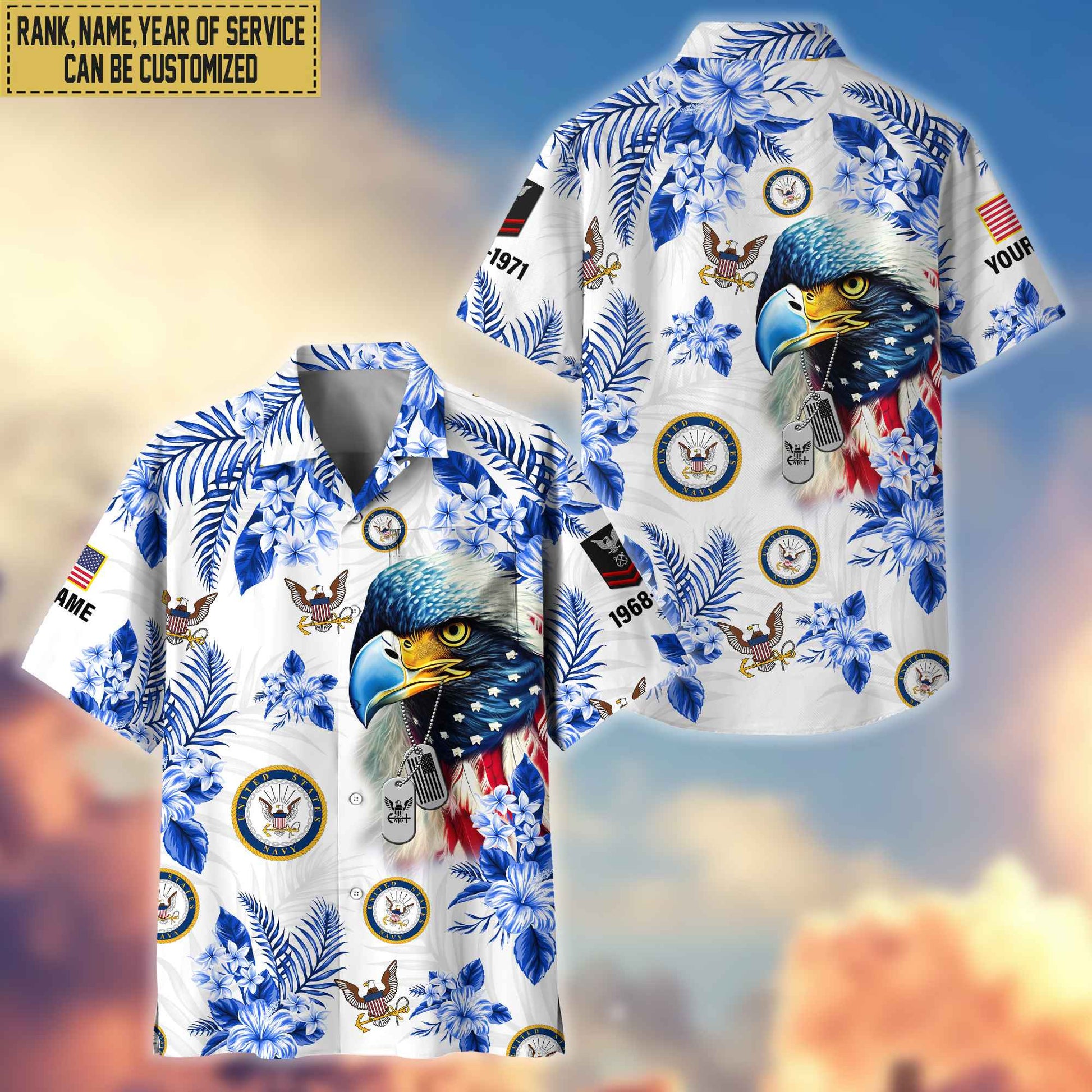 US Navy Hawaii Shirt With Pocket, Custom Rank, Name, Gifts For Navy Veteran VPVC401602