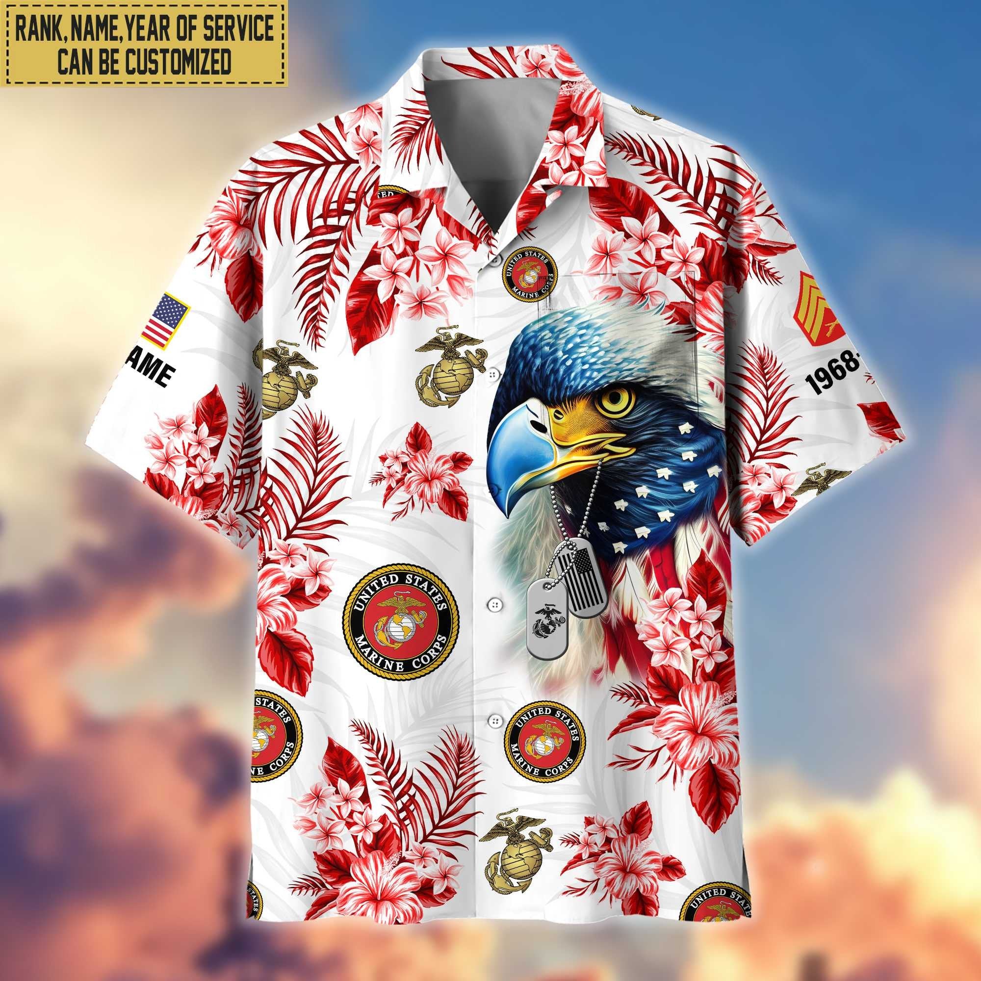USMC Hawaii Shirt With Pocket, Custom Rank, Name, Gifts For Marine Veteran VPVC401603