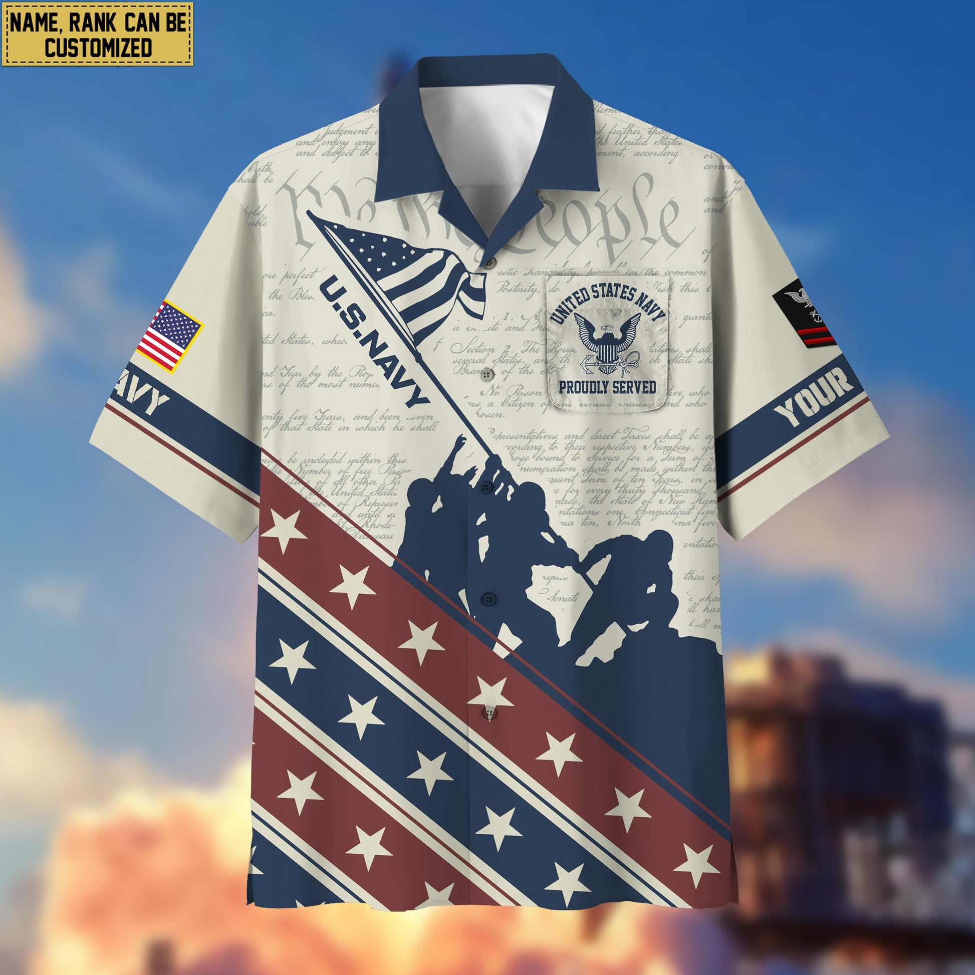 US Navy Hawaiian Shirt With Pocket, Custom Rank, Name, Gifts For Navy Veteran VPVC400702