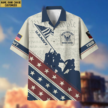 US Navy Hawaiian Shirt With Pocket, Custom Rank, Name, Gifts For Navy Veteran VPVC400702