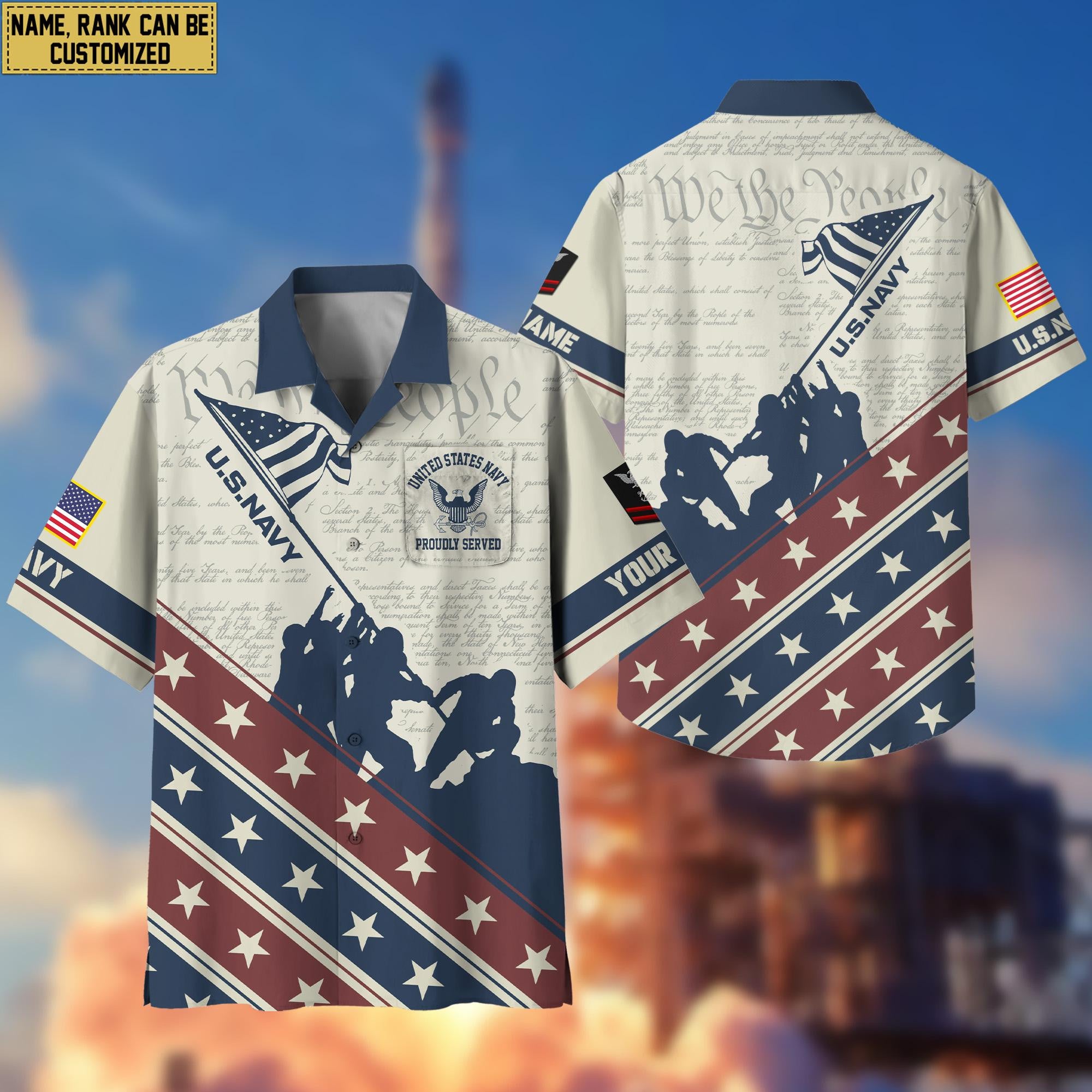 US Navy Hawaiian Shirt With Pocket, Custom Rank, Name, Gifts For Navy Veteran VPVC400702