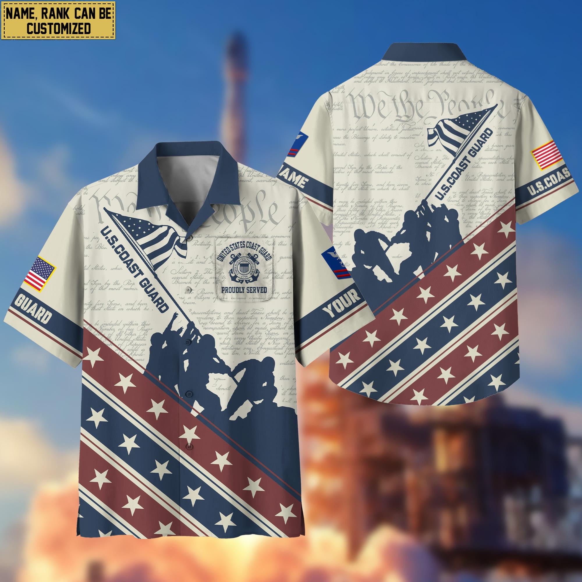 USCG Hawaiian Shirt With Pocket, Custom Rank, Name, Gifts For Coast Guard Veteran VPVC400705