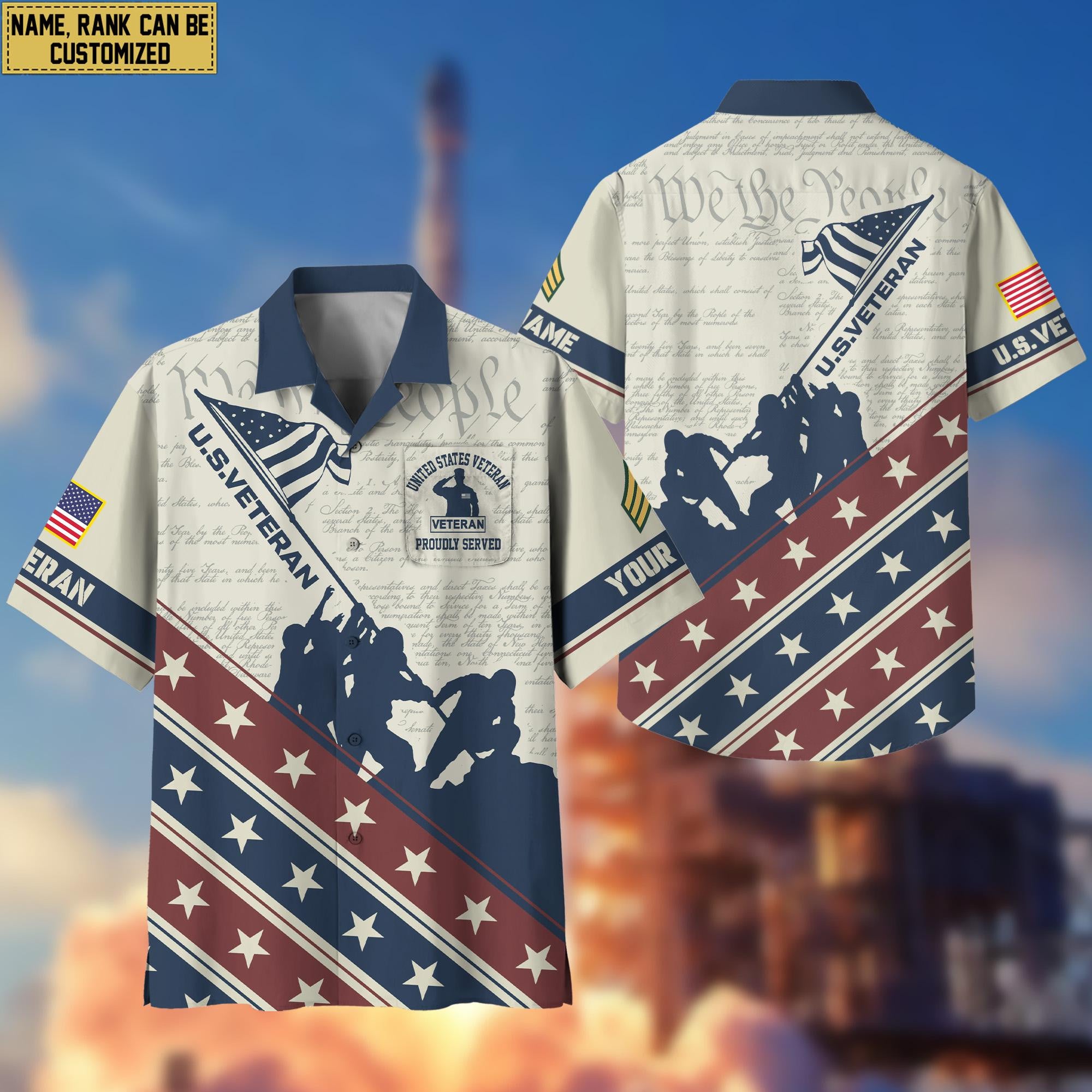 US Veteran Hawaiian Shirt With Pocket, Custom Rank, Name, Gifts For US Veteran VPVC400707