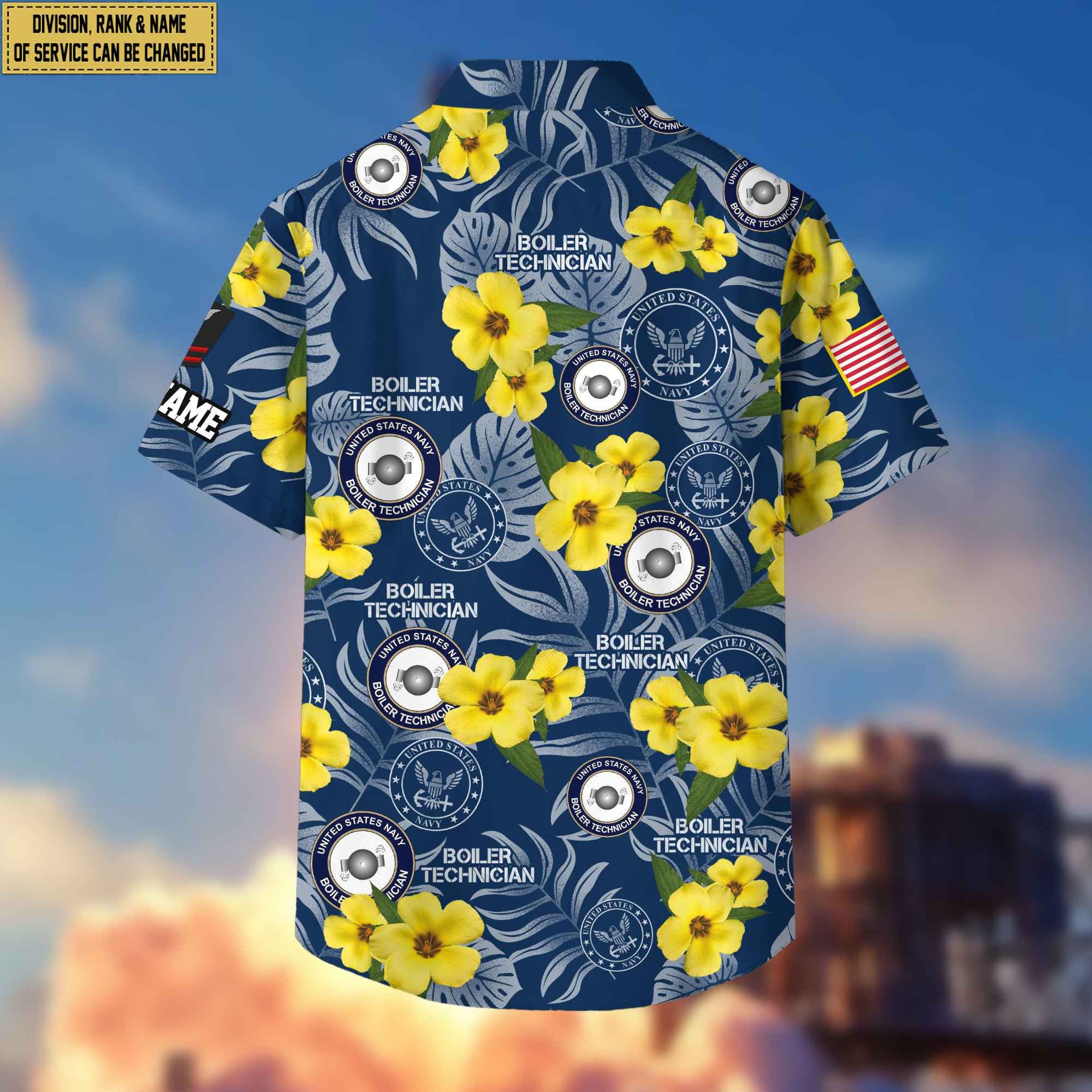 US Navy Hawaiian Shirt With Pocket, Custom Rank, Name, Gifts For Navy Veteran, Gifts For Veterans Day, Father's Day VPVC400802