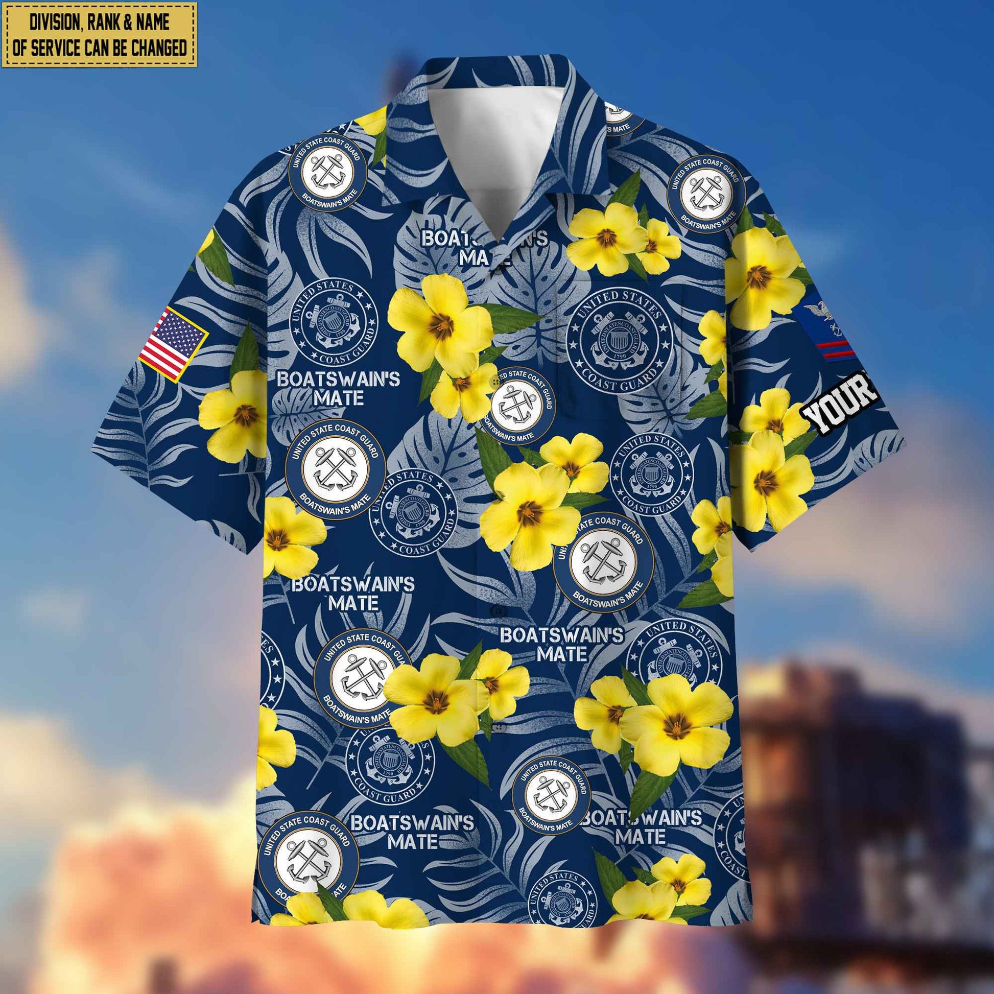 USCG Hawaiian Shirt With Pocket, Custom Rank, Name, Gifts For Coast Guard Veteran, Gifts For Veterans Day, Father's Day VPVC400805