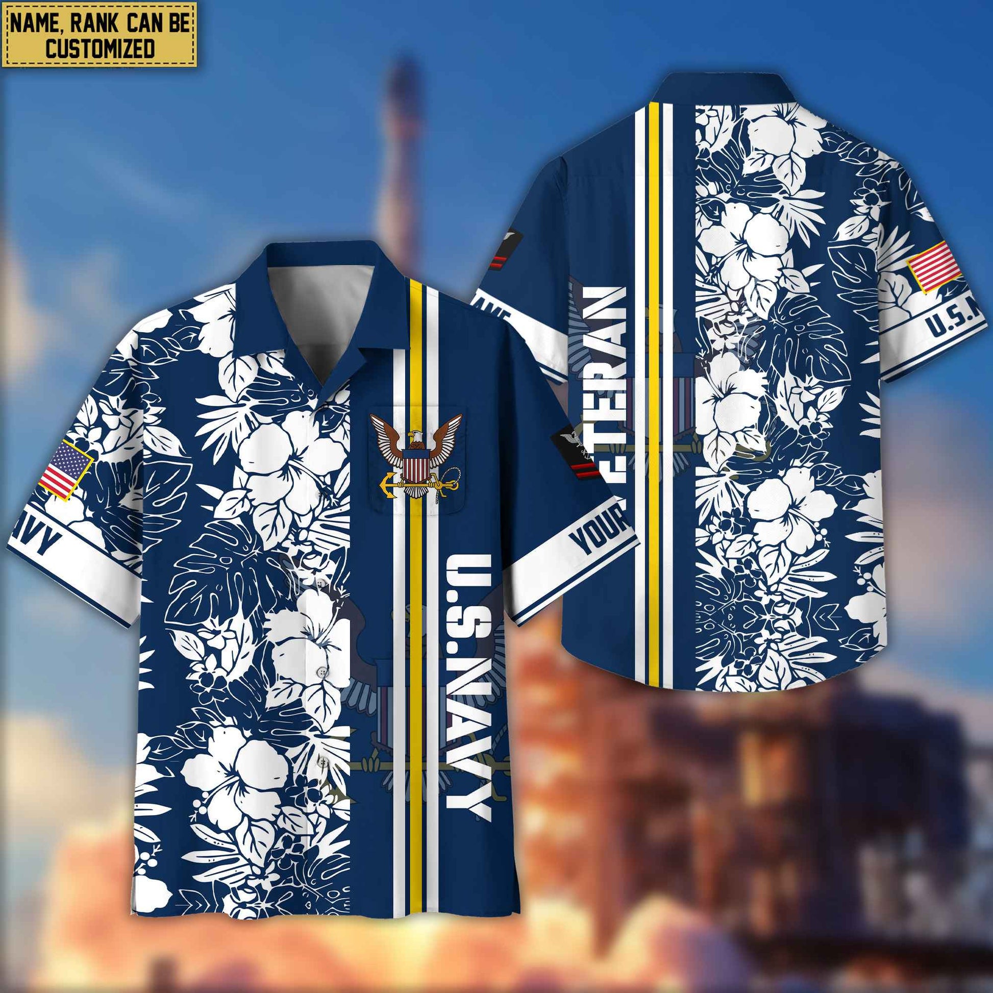 Premium Custom Name, Rank US Navy Hawaiian Shirt With Pocket, Gifts For Veterans Day, Father's Day, Gifts for Navy Veteran VPVC401402