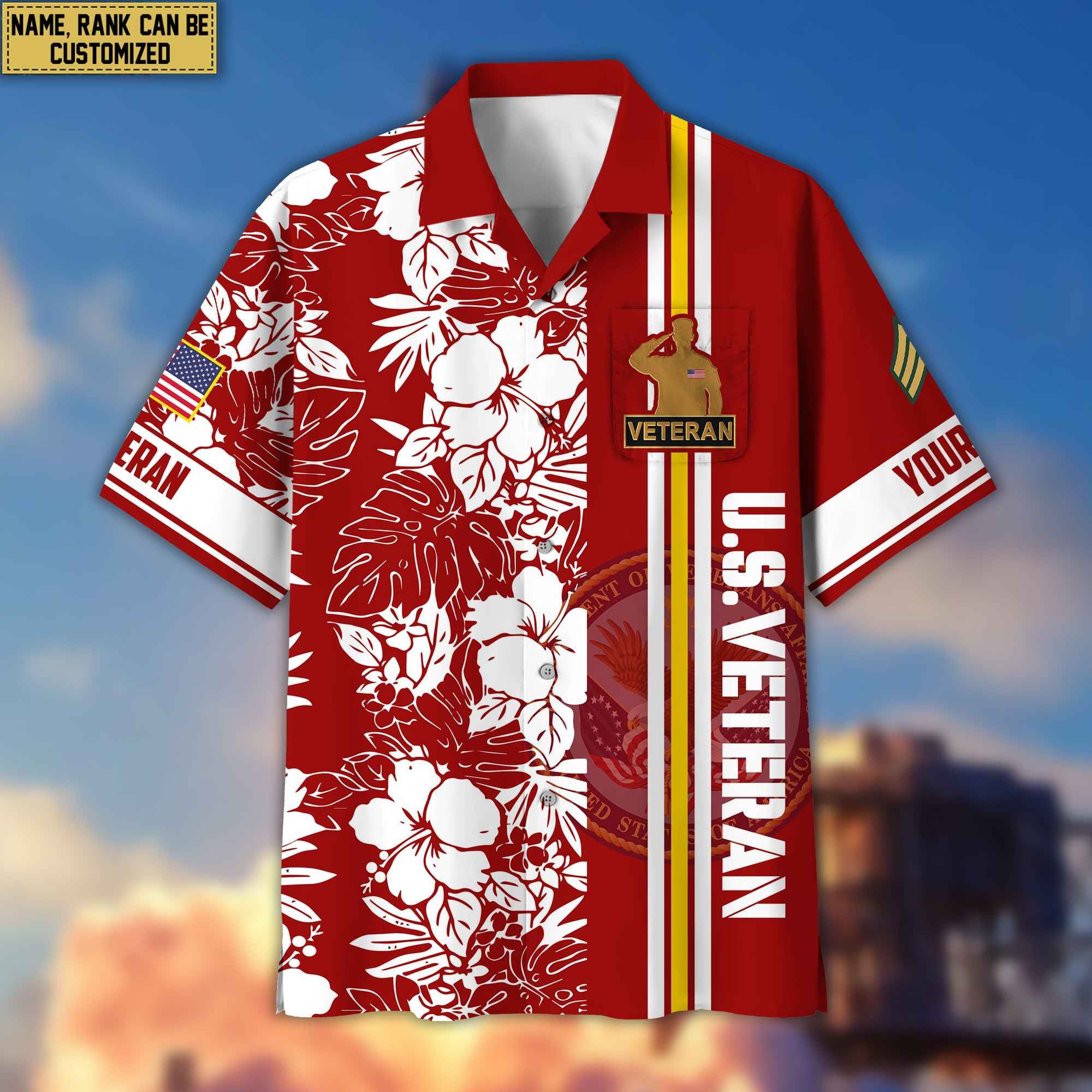 Premium Custom Name, Rank US Veteran Hawaiian Shirt With Pocket, Gifts For Veterans Day, Father's Day, Gifts for US Veteran VPVC401407