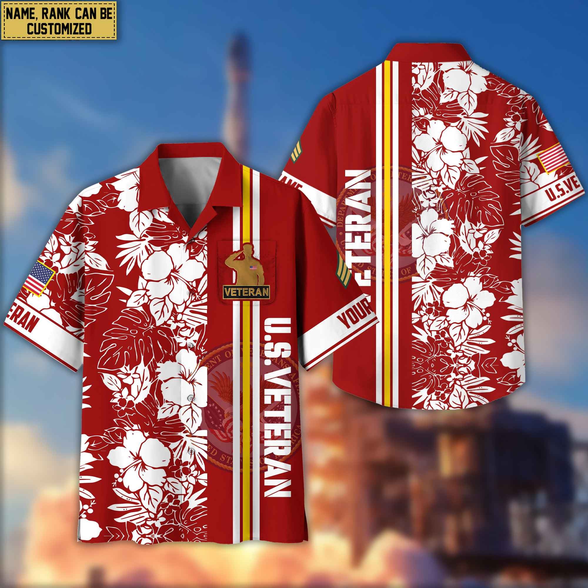 Premium Custom Name, Rank US Veteran Hawaiian Shirt With Pocket, Gifts For Veterans Day, Father's Day, Gifts for US Veteran VPVC401407