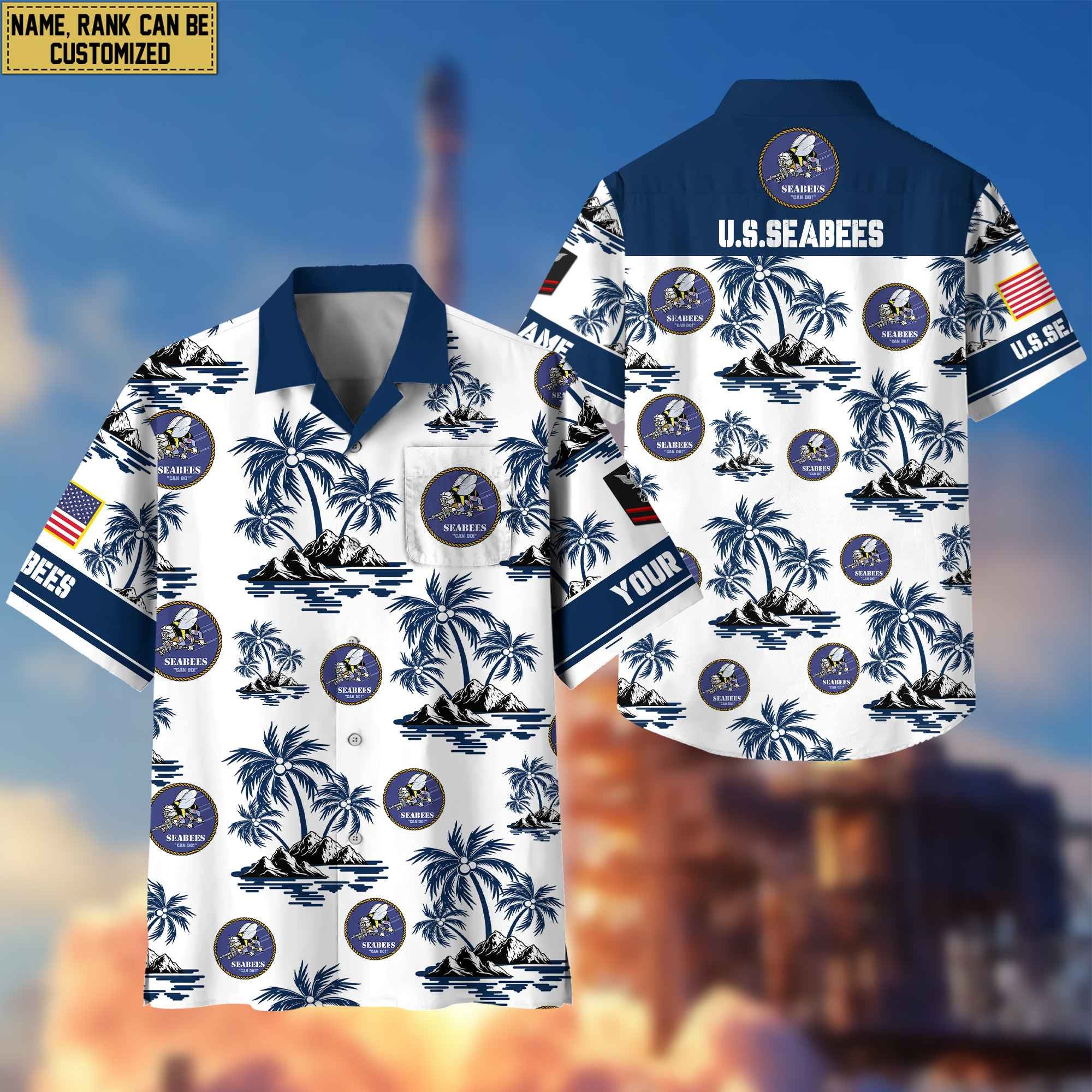 Premium Custom US Seabees Hawaiian Shirt With Pocket, Gifts For Veterans Day, Father's Day, Gifts for Seabees Veteran VPVC401908