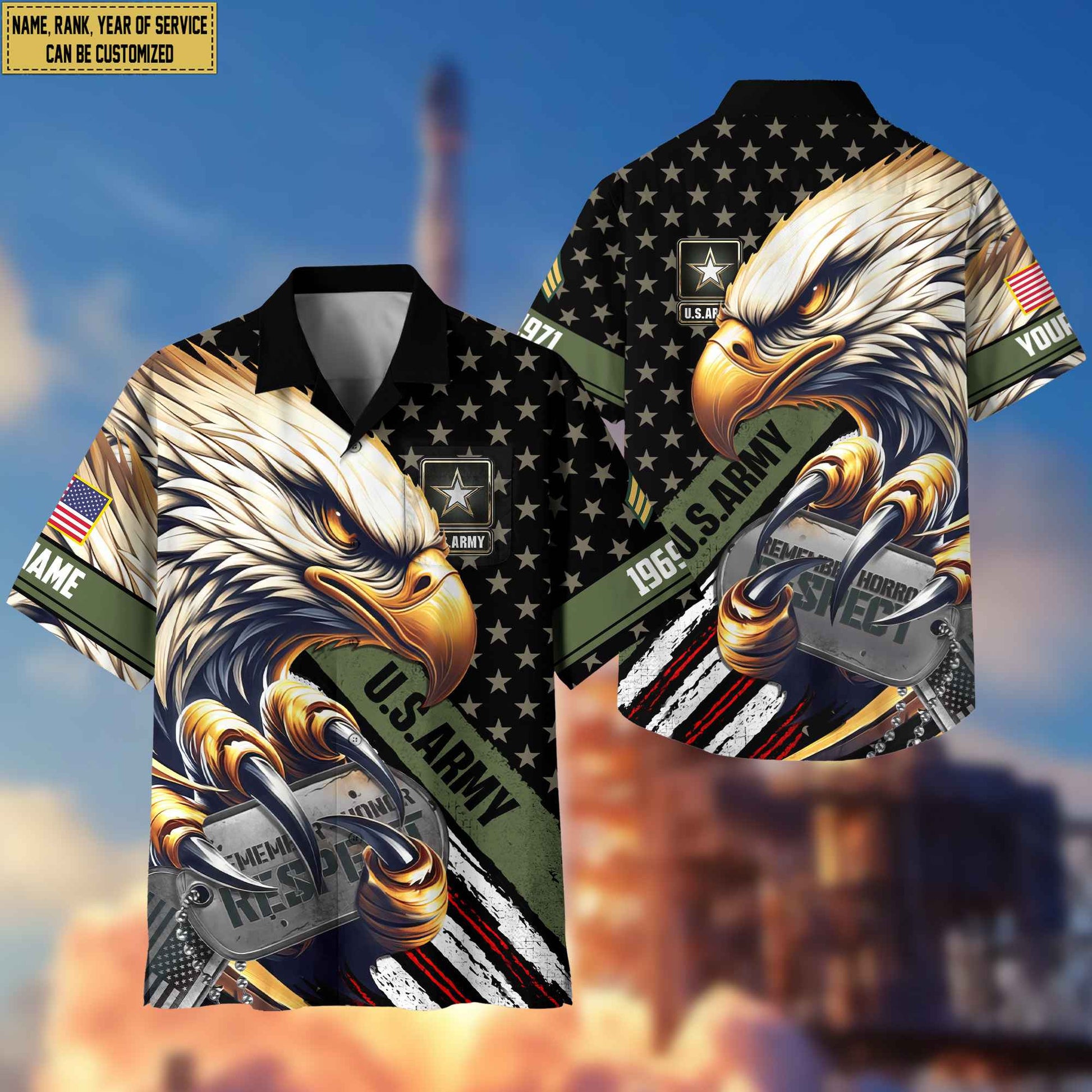 Premium Custom Rank, Name, US Army Veteran Hawaiian Shirt With Pocket, Gifts for Army Veteran, Gifts For Veterans Day, Father's Day VPVC402301