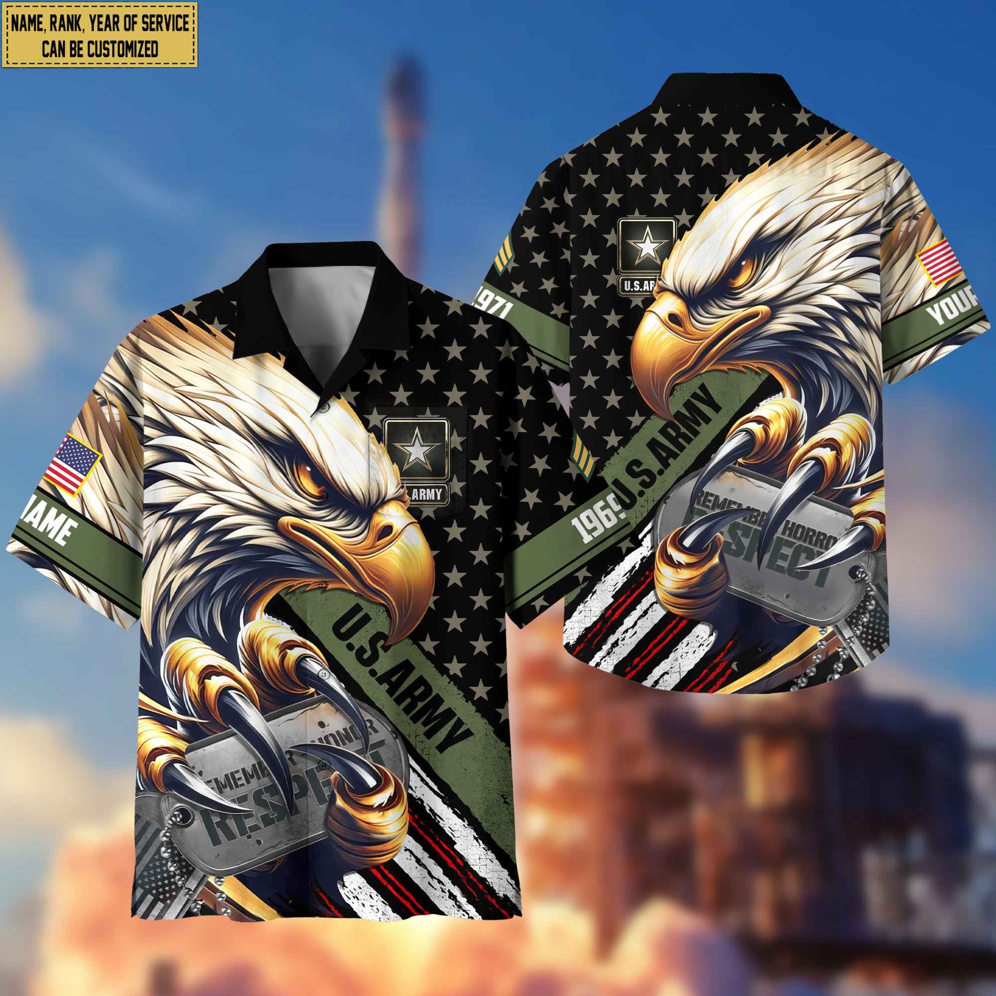 Premium Custom Rank, Name, US Army Veteran Hawaiian Shirt With Pocket, Gifts for Army Veteran, Gifts For Veterans Day, Father's Day VPVC402301