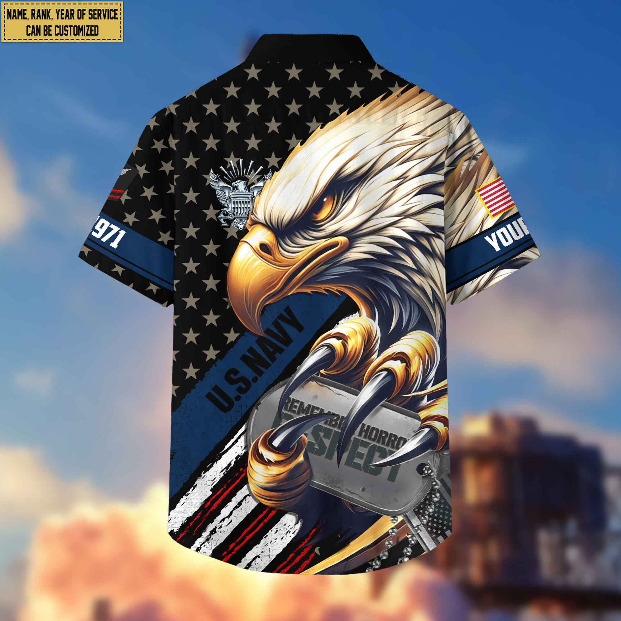 Premium Custom Rank, Name, US Navy Veteran Hawaiian Shirt With Pocket, Gifts for Navy Veteran, Gifts For Veterans Day, Father's Day VPVC402302